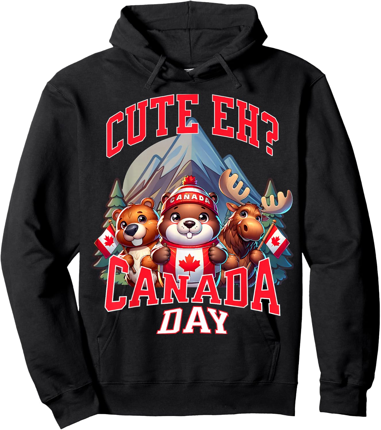 Cute Eh Happy Canada day Flag for Boys girls Kids Toddler Hoodie - Hoodie | Black