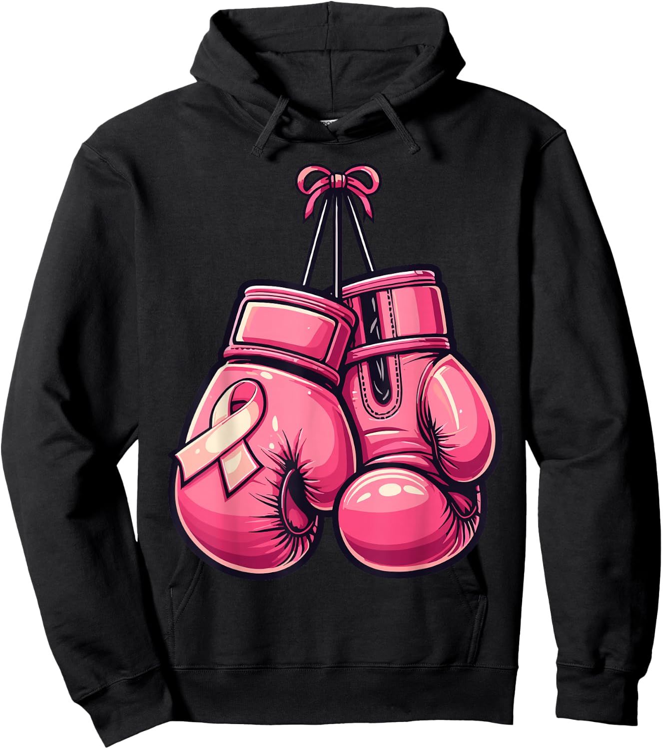 Breast Cancer Boxing Glove Pink Ribbon Awareness Fight Women Hoodie - Hoodie | Black