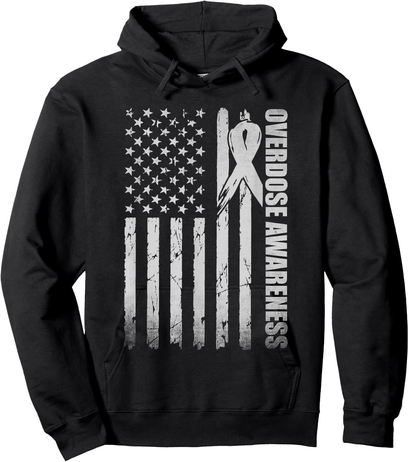 Overdose Awareness Month Purple Ribbon American Flag Hoodie - Hoodie | Black