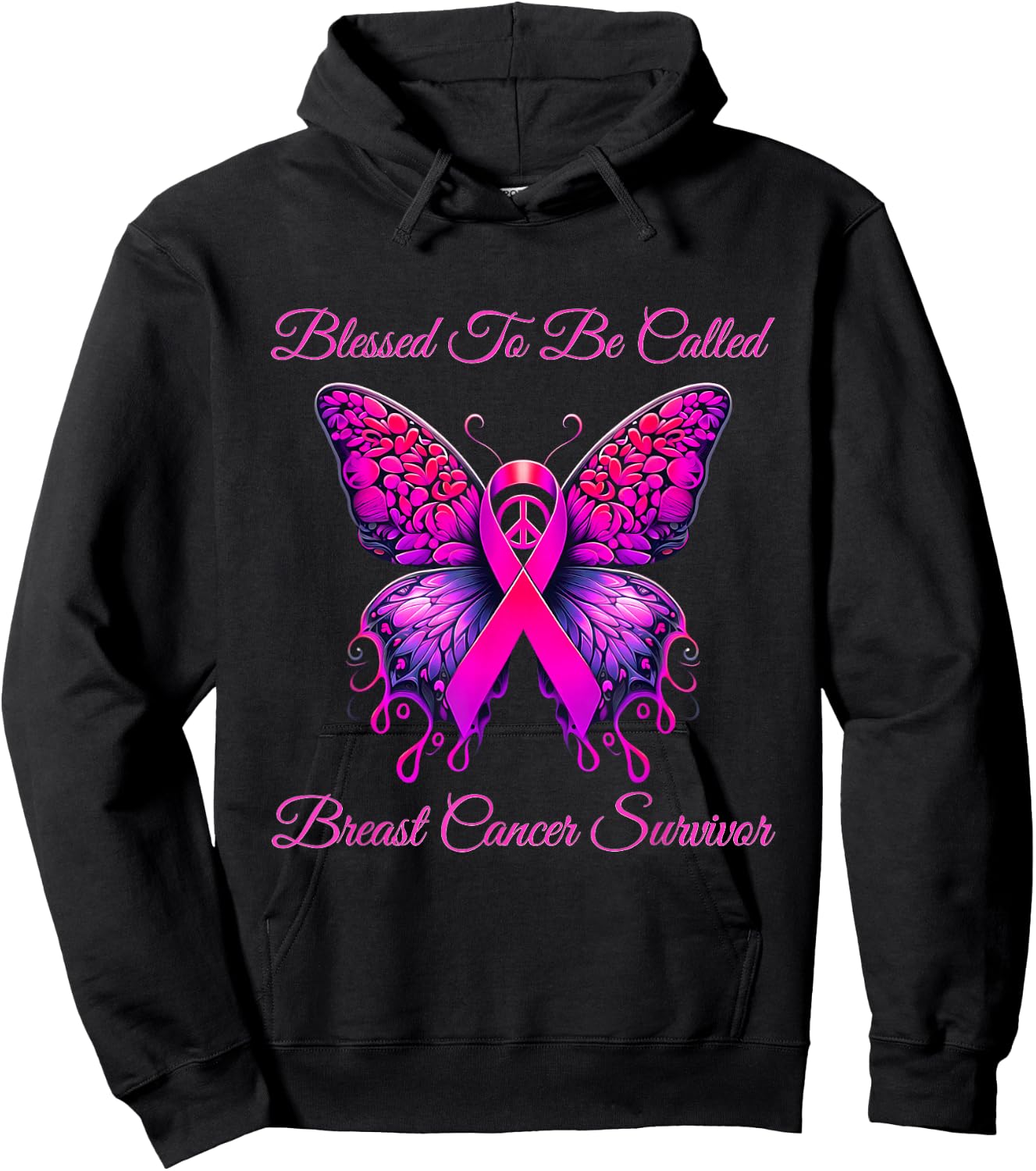 Pink Butterfly Blessed To Be Called Breast Cancer Survivor Hoodie - Hoodie | Black
