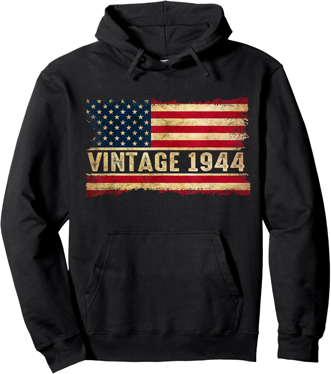 Born In 1944 80th Birthday 80 Years Old American Flag Hoodie - Hoodie | Black