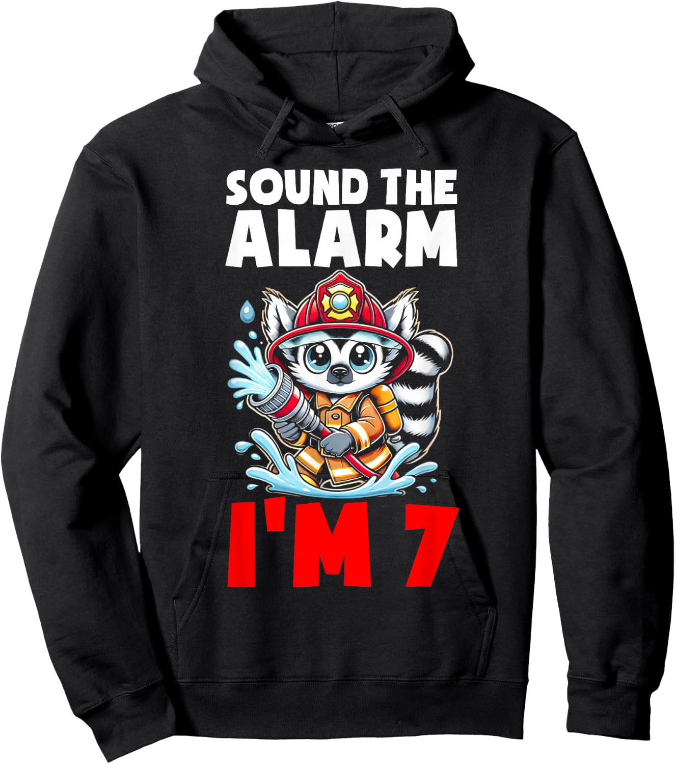 Lemur Firefighter Fireman Kids 7th Birthday Boys 7 Year Old Hoodie - Hoodie | Black