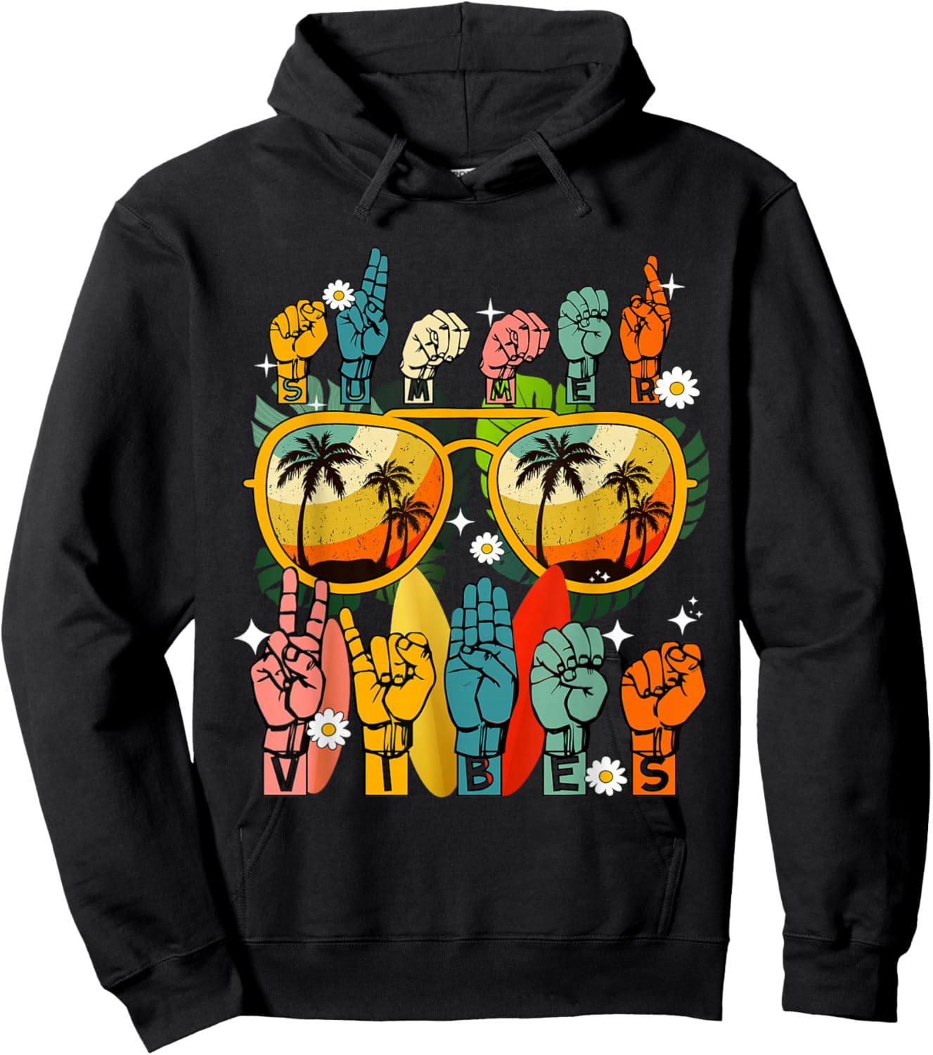 Vintage Summer Vibes American Sign language Interpreter ASL Hoodie - Hoodie | Black
