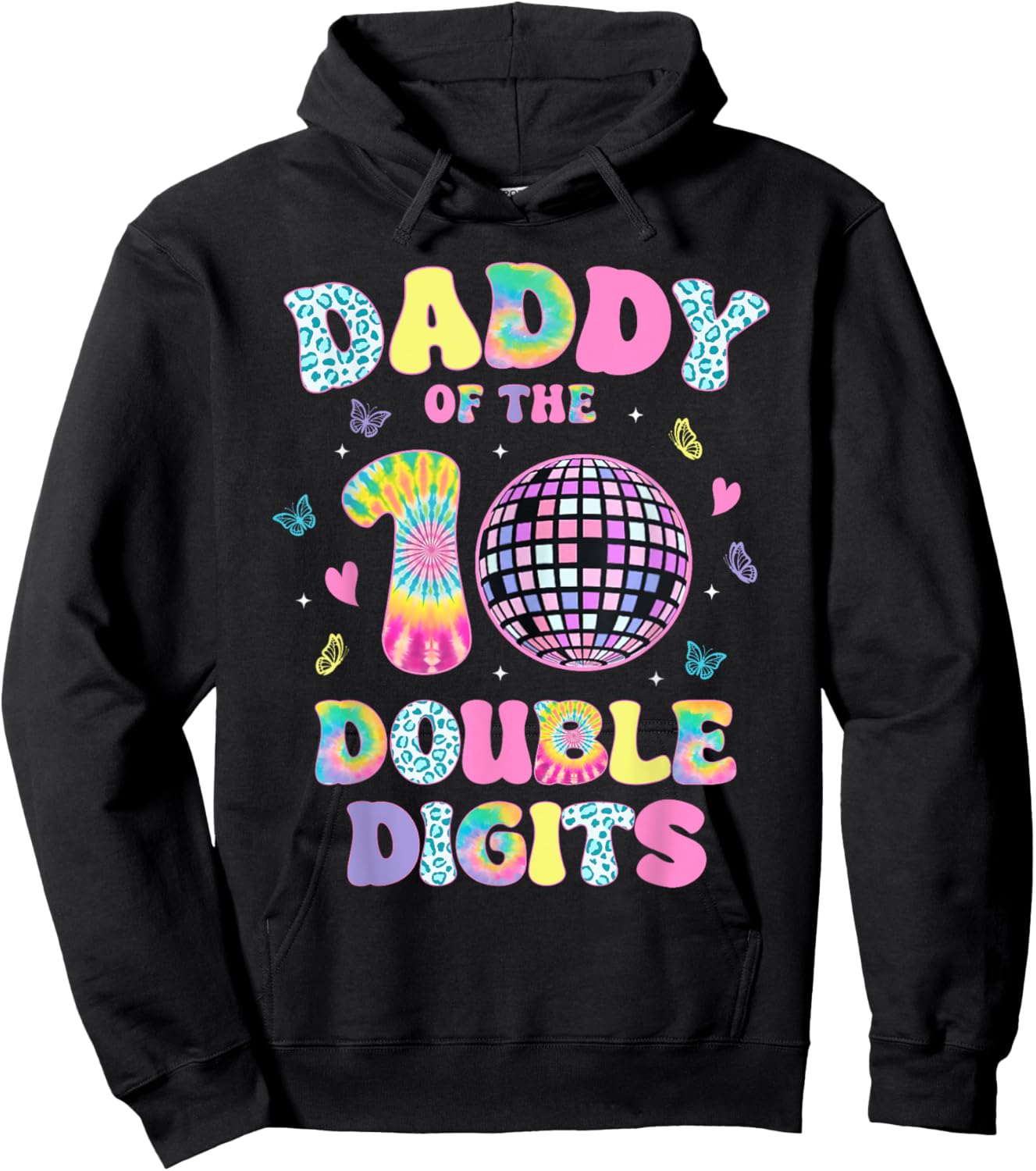 Daddy Of The Double Digits 10 Year Old Birthday Girl Retro Hoodie - Hoodie | Black