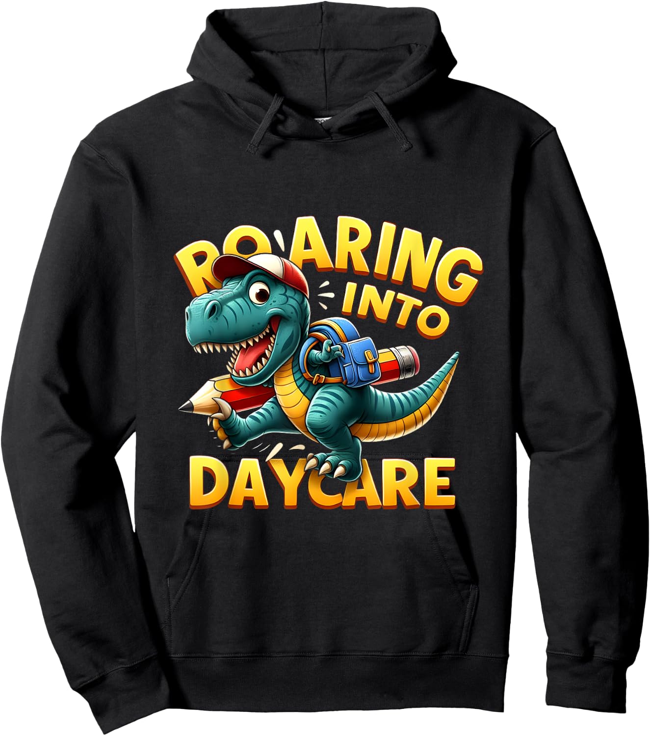 Roaring Into Daycare First Day of Daycare T-Rex Dinosaur Hoodie - Hoodie | Black