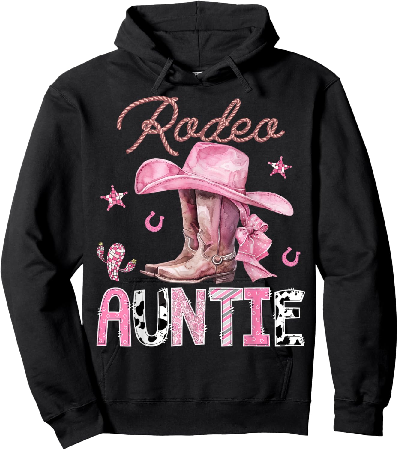 Rodeo Auntie Pink Boots Coquette CowGirl Birthday Party Hoodie - Hoodie | Black