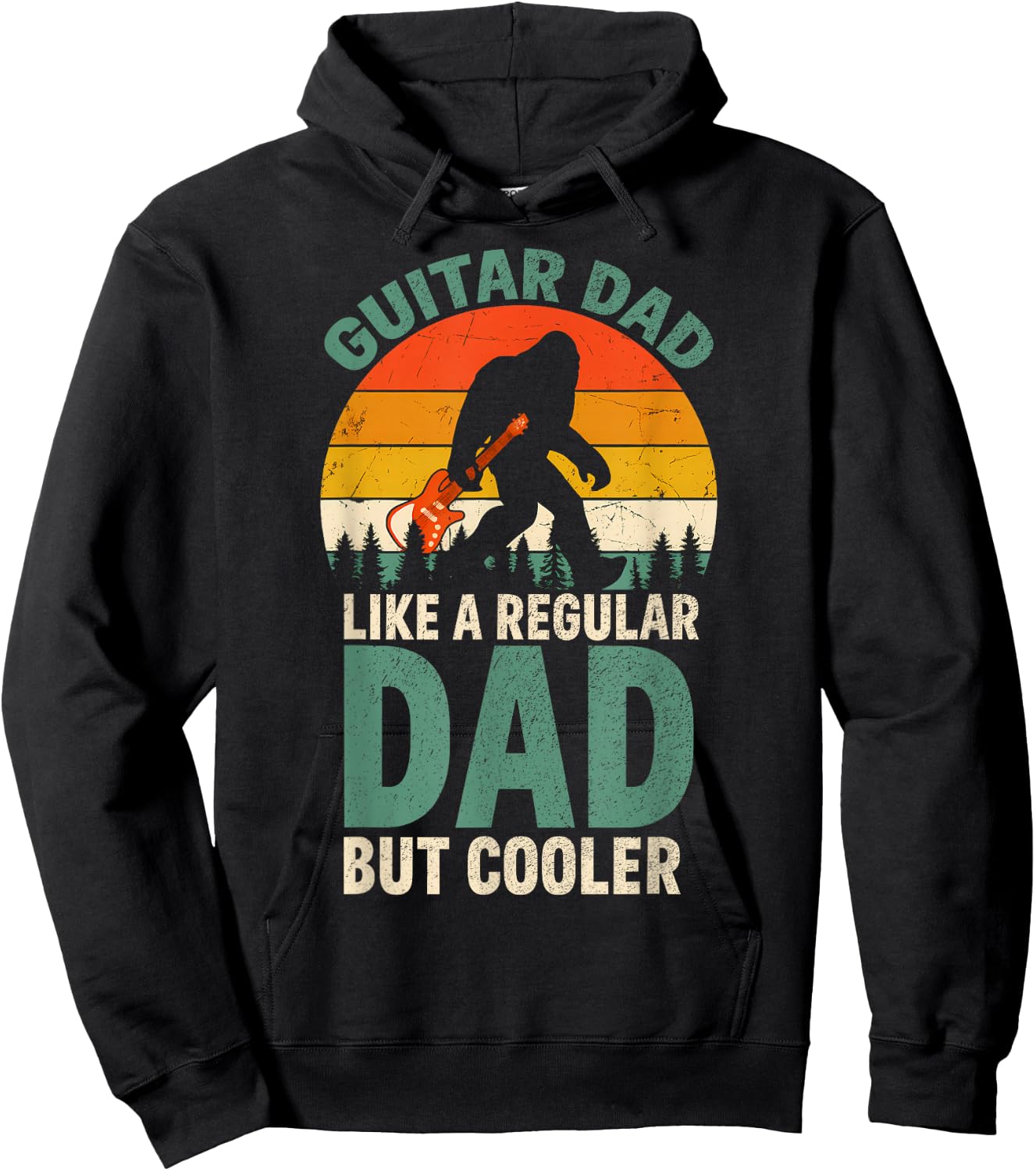 Funny Bigfoot Guitar Dad For Guitarist Music Lover Dad Hoodie - Hoodie | Black