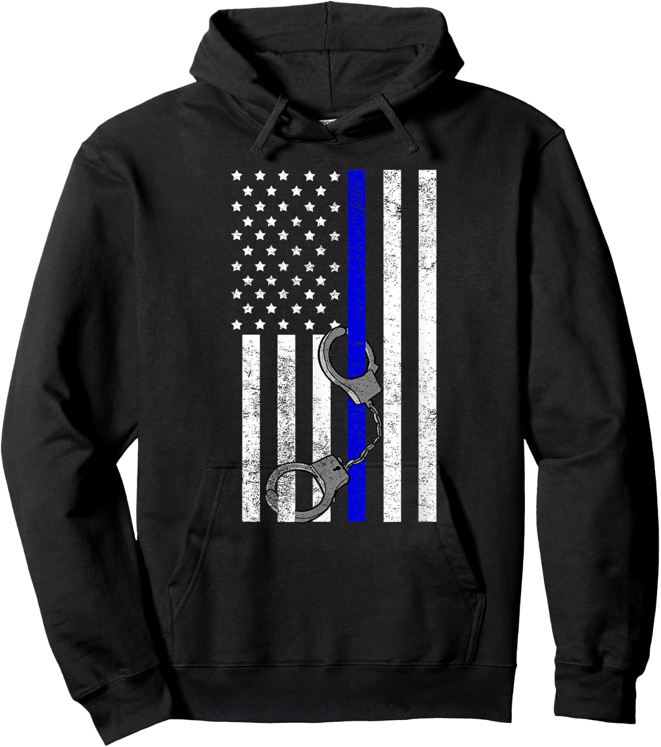 US Flag Thin Blue Line Handcuffs Cop LE Police Officer Gift Hoodie - Hoodie | Black
