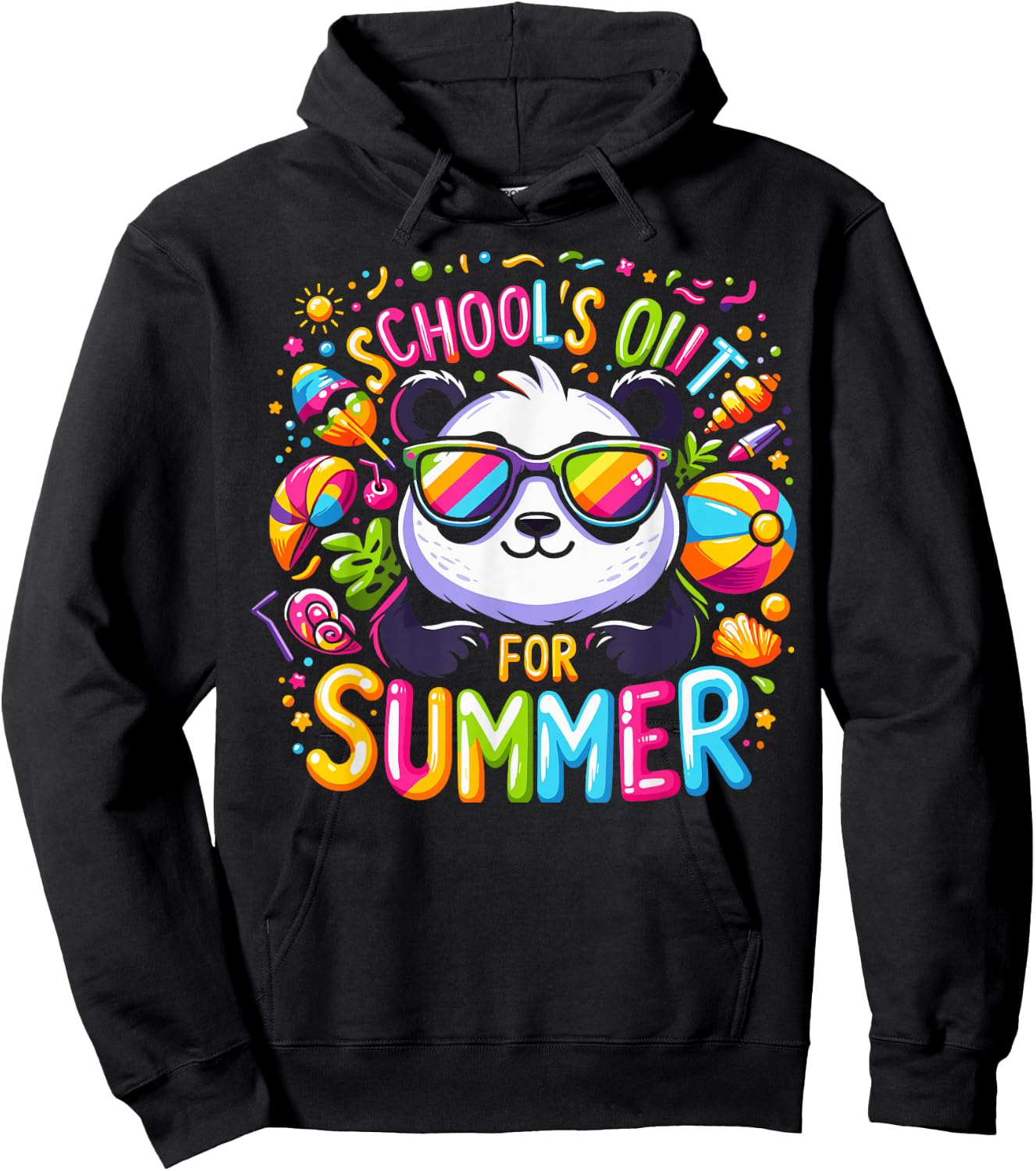 Cute Schools Out For Summer Teacher Kids Girls Boys Panda Hoodie - Hoodie | Black