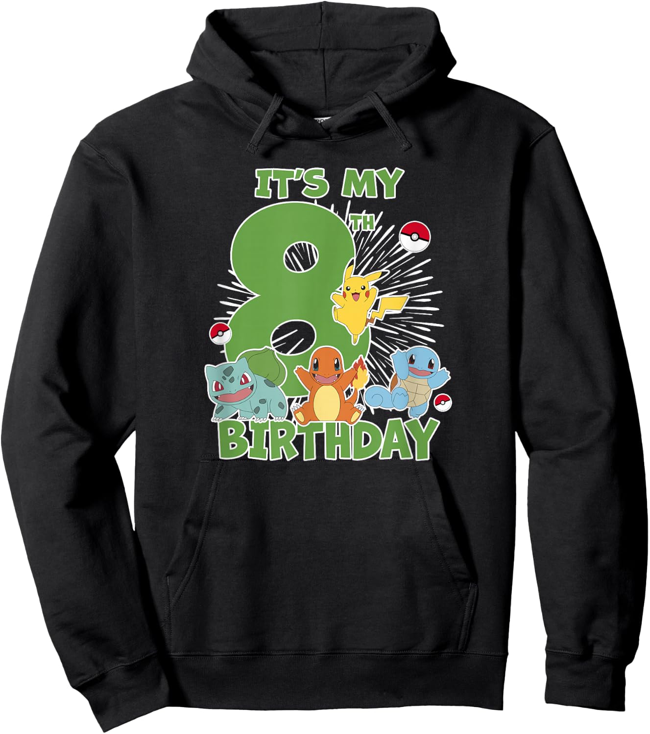Pokémon It's My 8th Birthday Kanto Starters Celebration Hoodie - Hoodie | Black