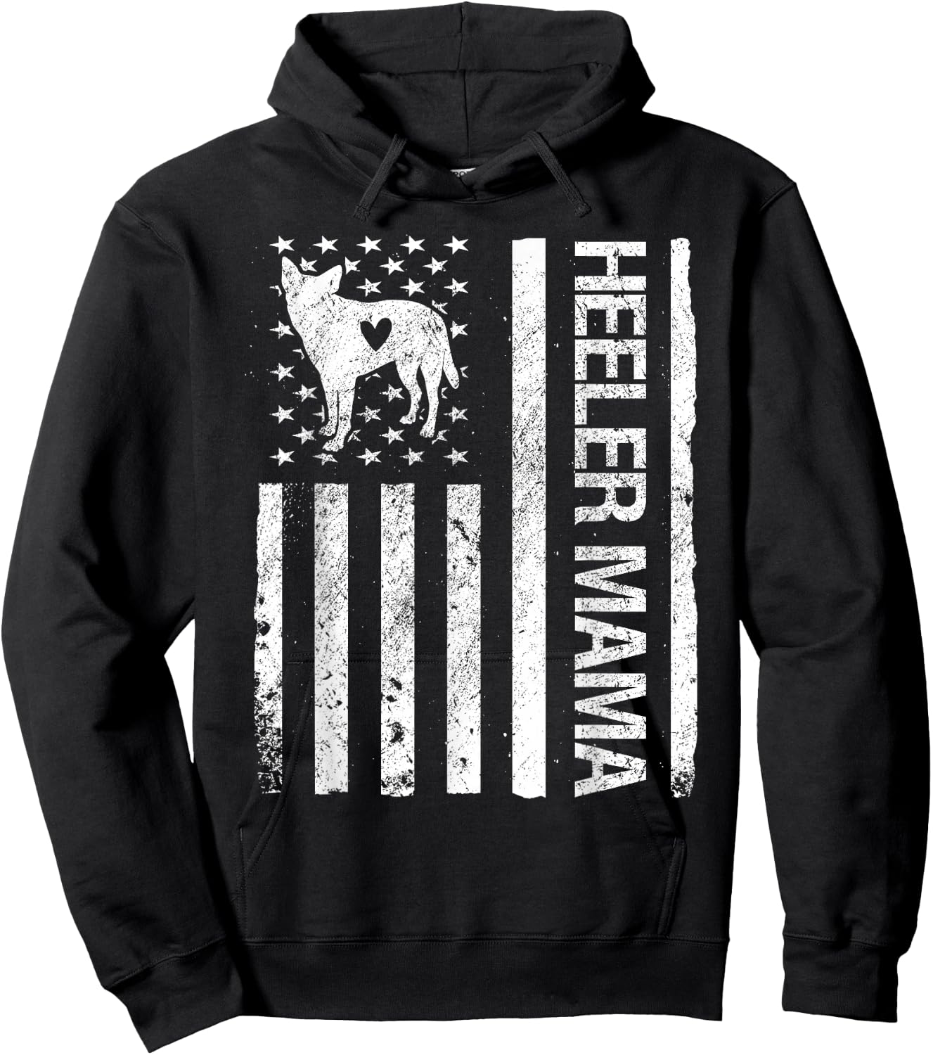 Heeler Mama American USA Flag Funny Cattle Dog Owner Dog Mom Hoodie - Hoodie | Black