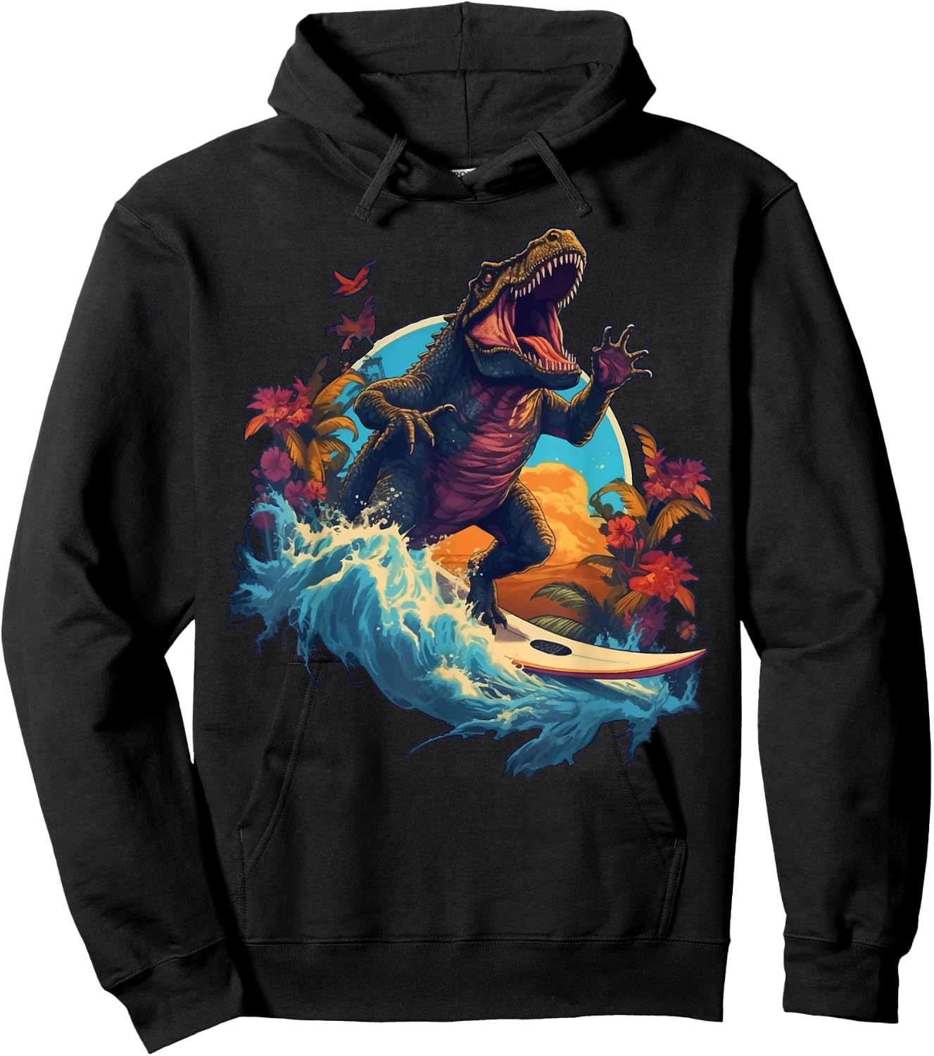 Dinosaur Surfboard Beach Surf Surfer Dinosaur T Rex Surfing Hoodie - Hoodie | Black