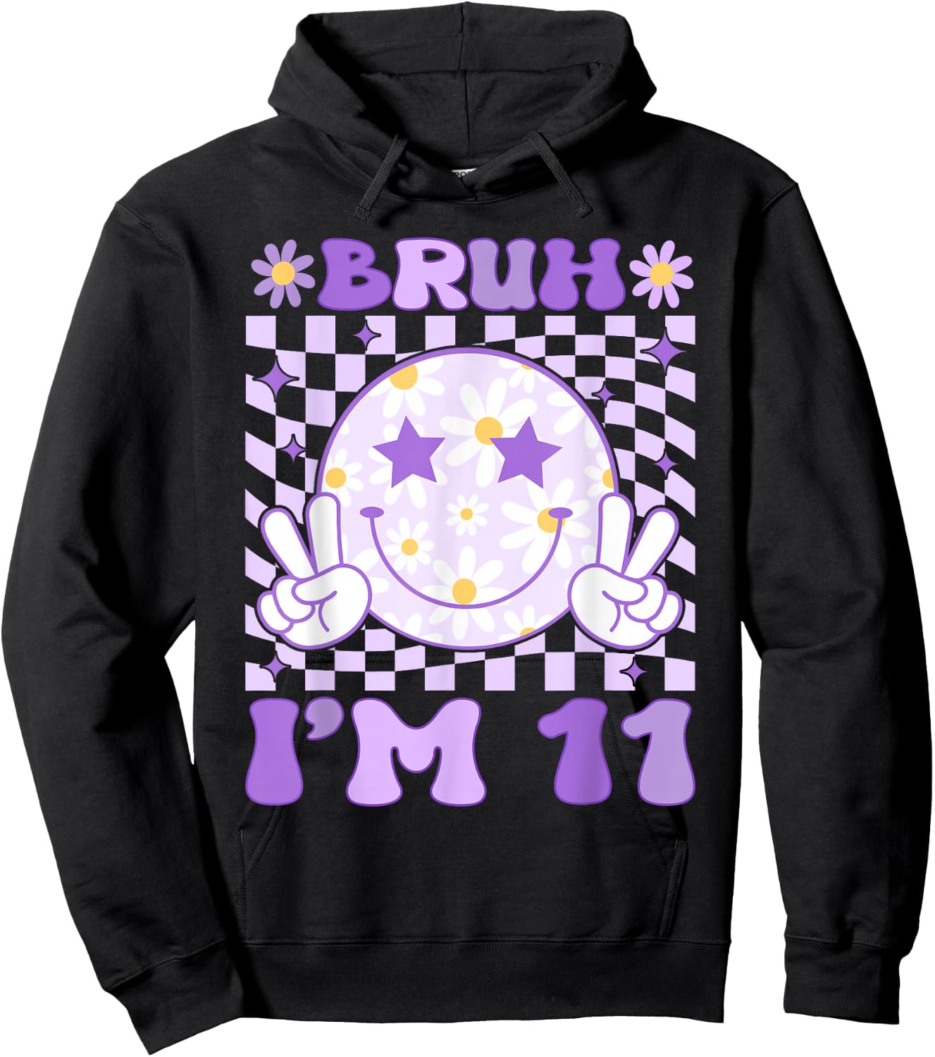 Bruh I'm 11 Years Old Purple Birthday Girls 11th Birthday Hoodie - Hoodie | Black