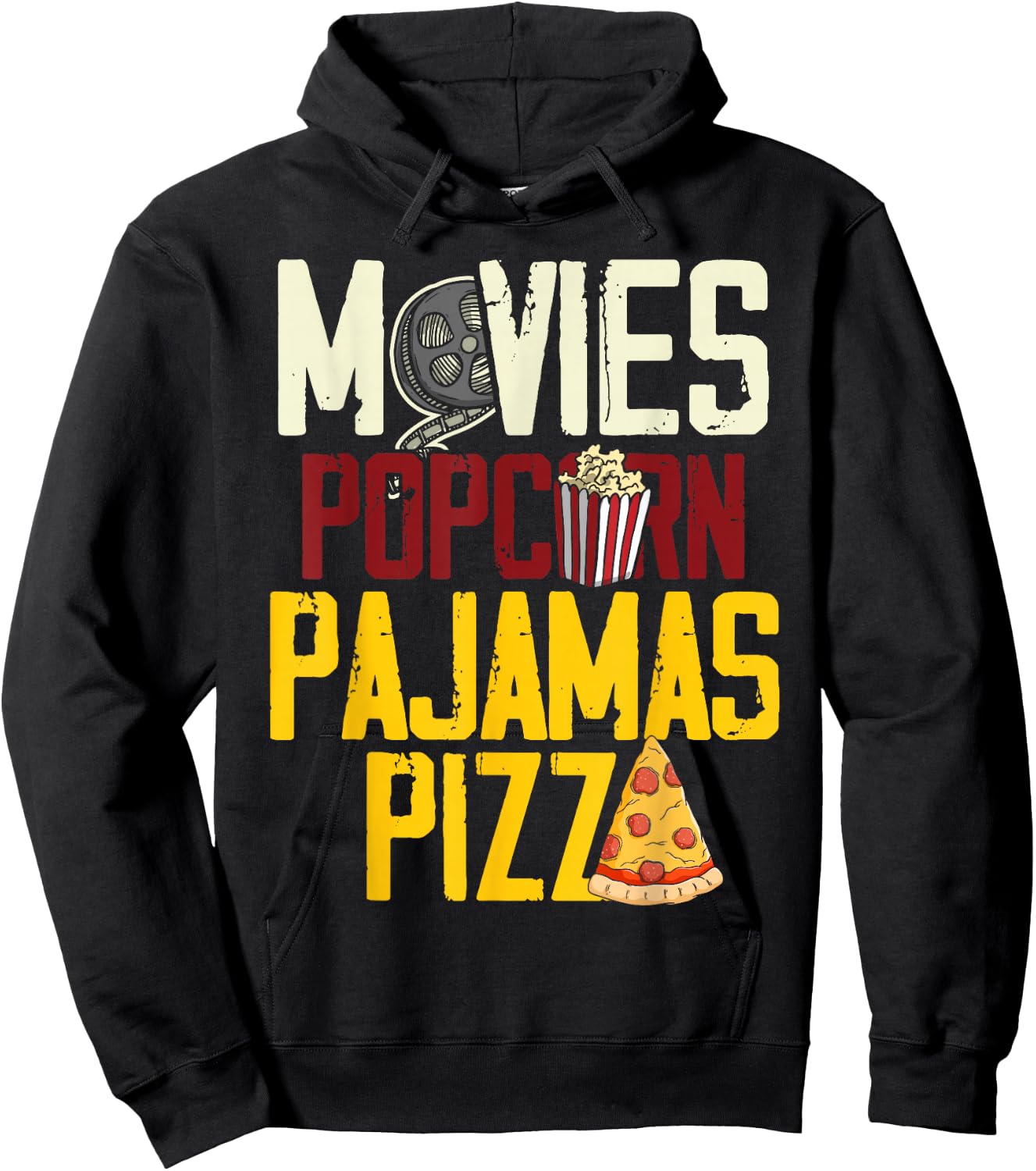 Snack Lover Gift Women Girls Movie Pizza Pajama Popcorn Hoodie - Hoodie | Black
