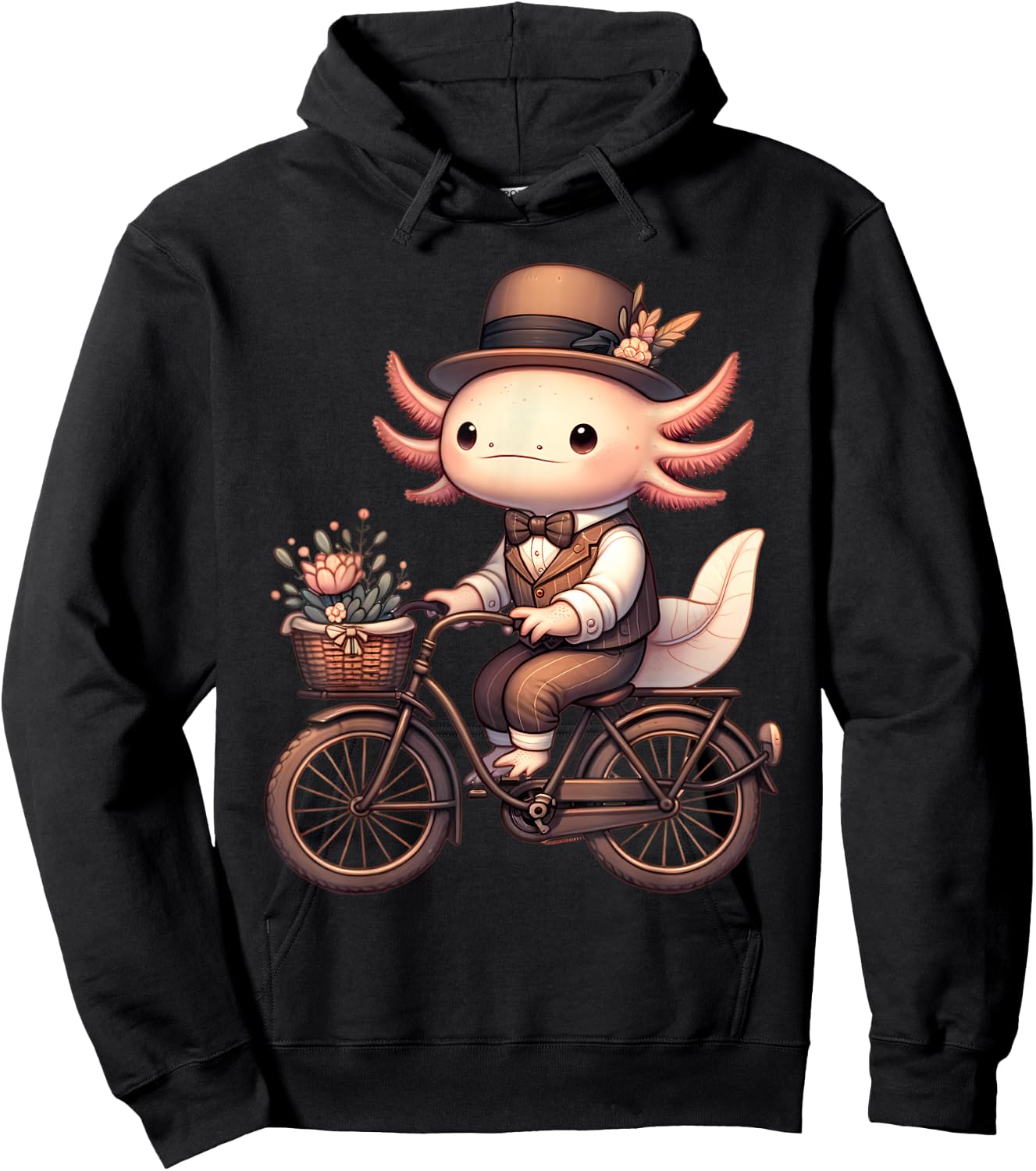 Cute Axolotl on Vintage Bicycle Cycling Men Women Kids Hoodie - Hoodie | Black