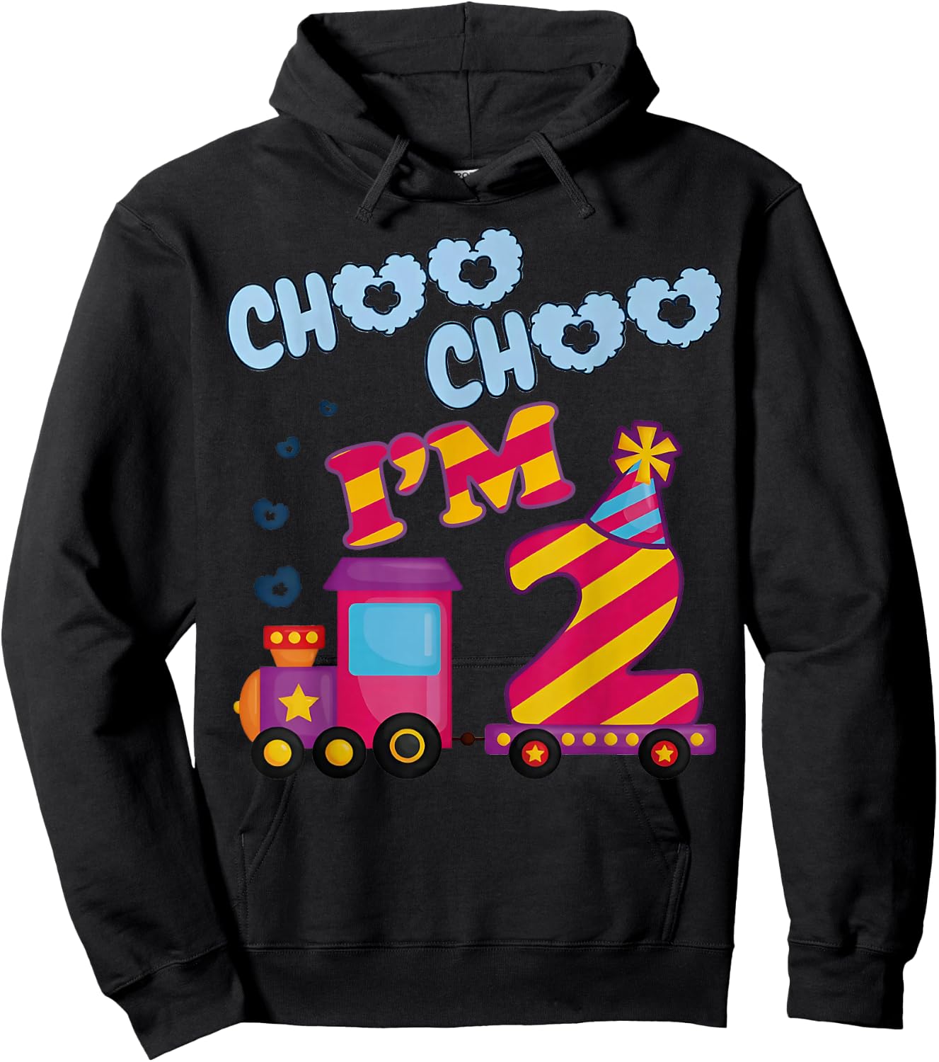 Choo Choo I'm 2nd Birthday Two 2 Year Old Train Kids Toddler Hoodie - Hoodie | Black