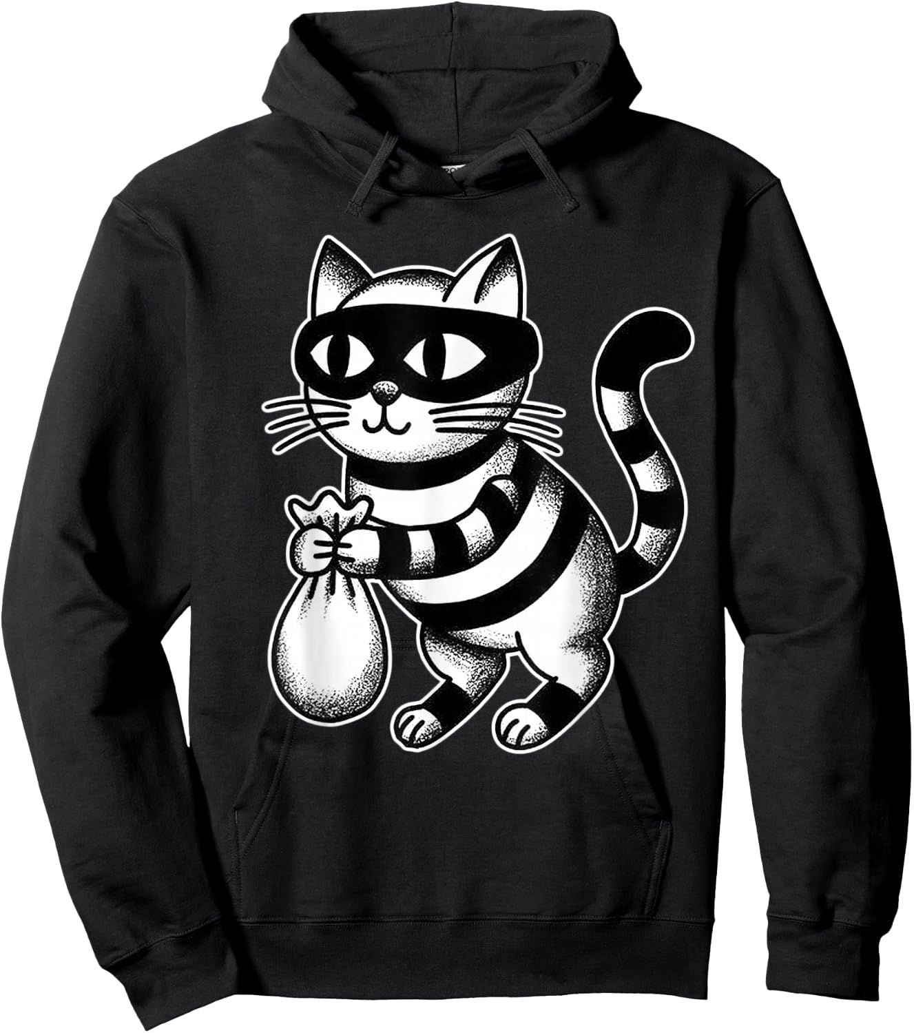 Cat Burglar Kitten Kitty Moneybag Blackwork Hoodie - Hoodie | Black