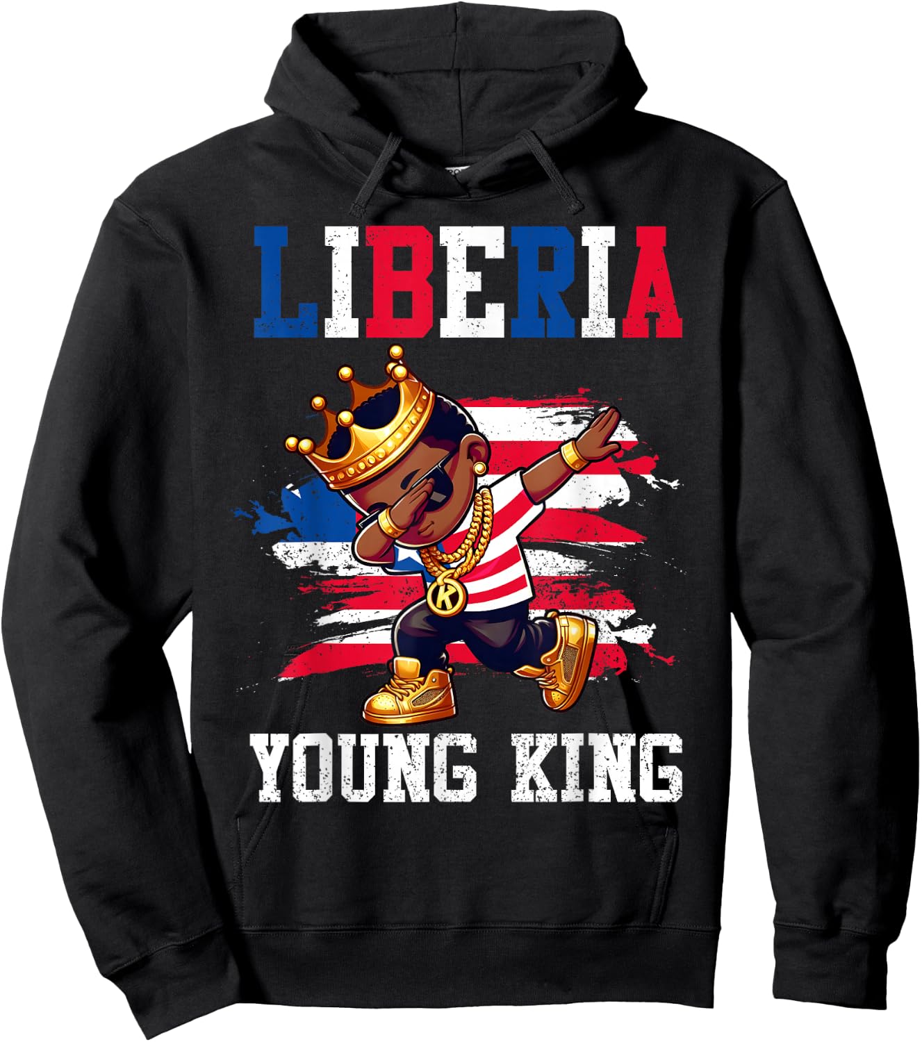 Liberia Young King Liberian Boy African Proud Liberian Flag Hoodie - Hoodie | Black