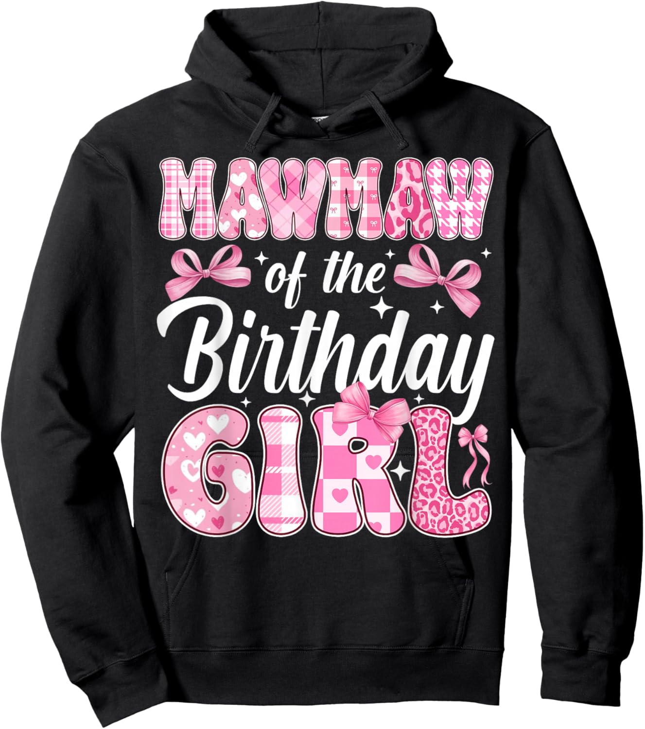 Mawmaw of The Birthday Girl Family Pink Coquette Bow Hoodie - Hoodie | Black