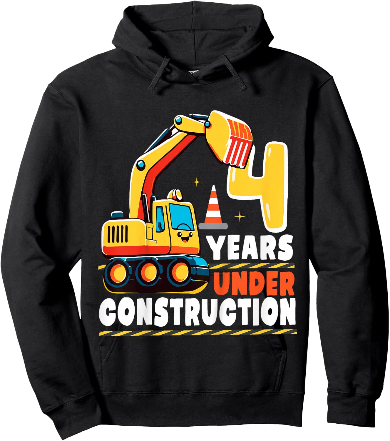 Kids 4 Years Under Construction Boy Four Year Old 4th Birthday Hoodie - Hoodie | Black