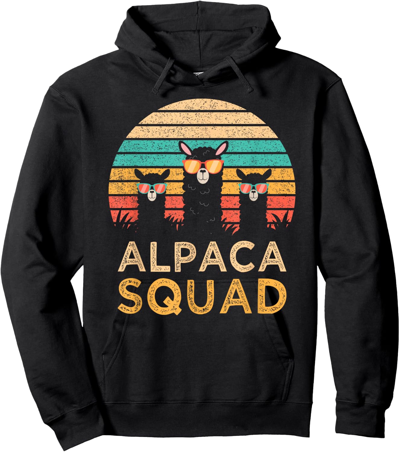 Funny Alpaca Squad Sunglasses Cool Alpacas Vintage Gift Hoodie - Hoodie | Black
