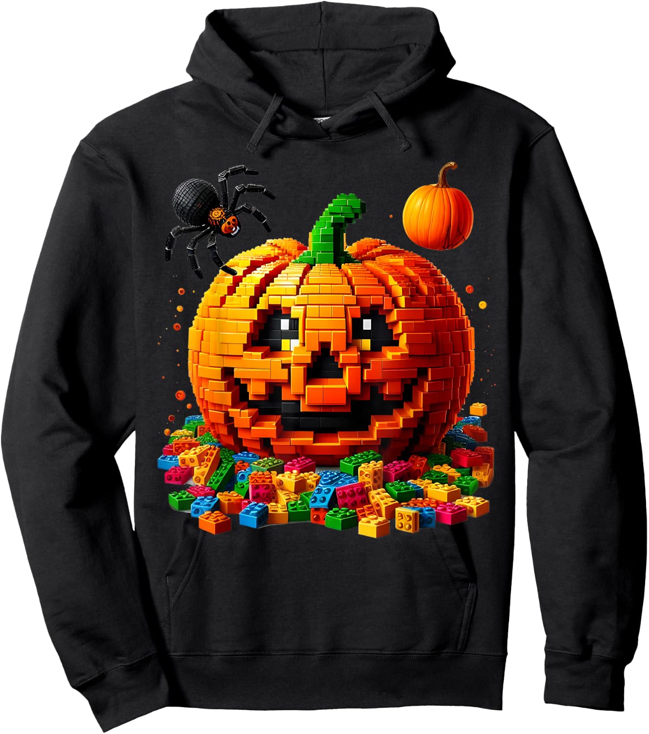 Master Builder Pumpkin Bricks Blocks Halloween Kids Boys Fun Hoodie - Hoodie | Black