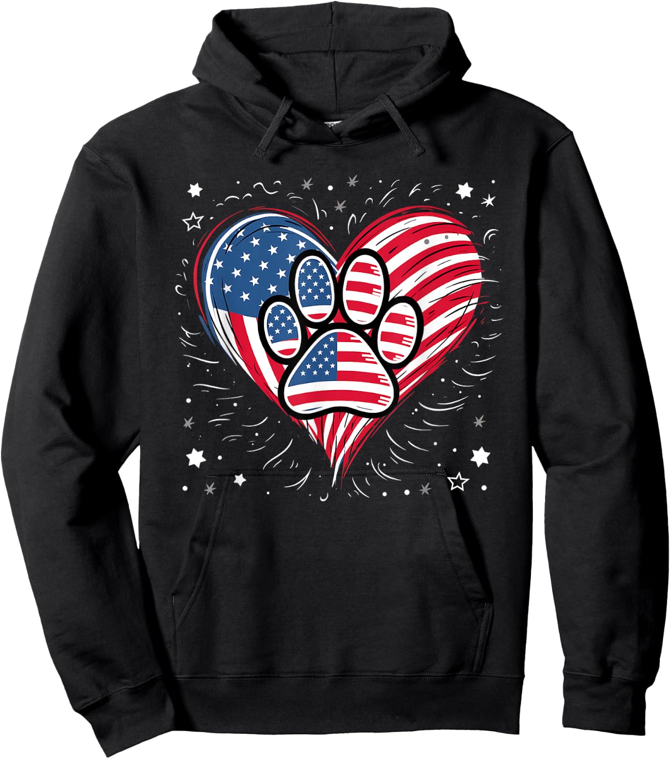 American Flag Patriotic Dog & Cat Paw Print - 4th Of July Kids Men Hoodie - Hoodie | Black