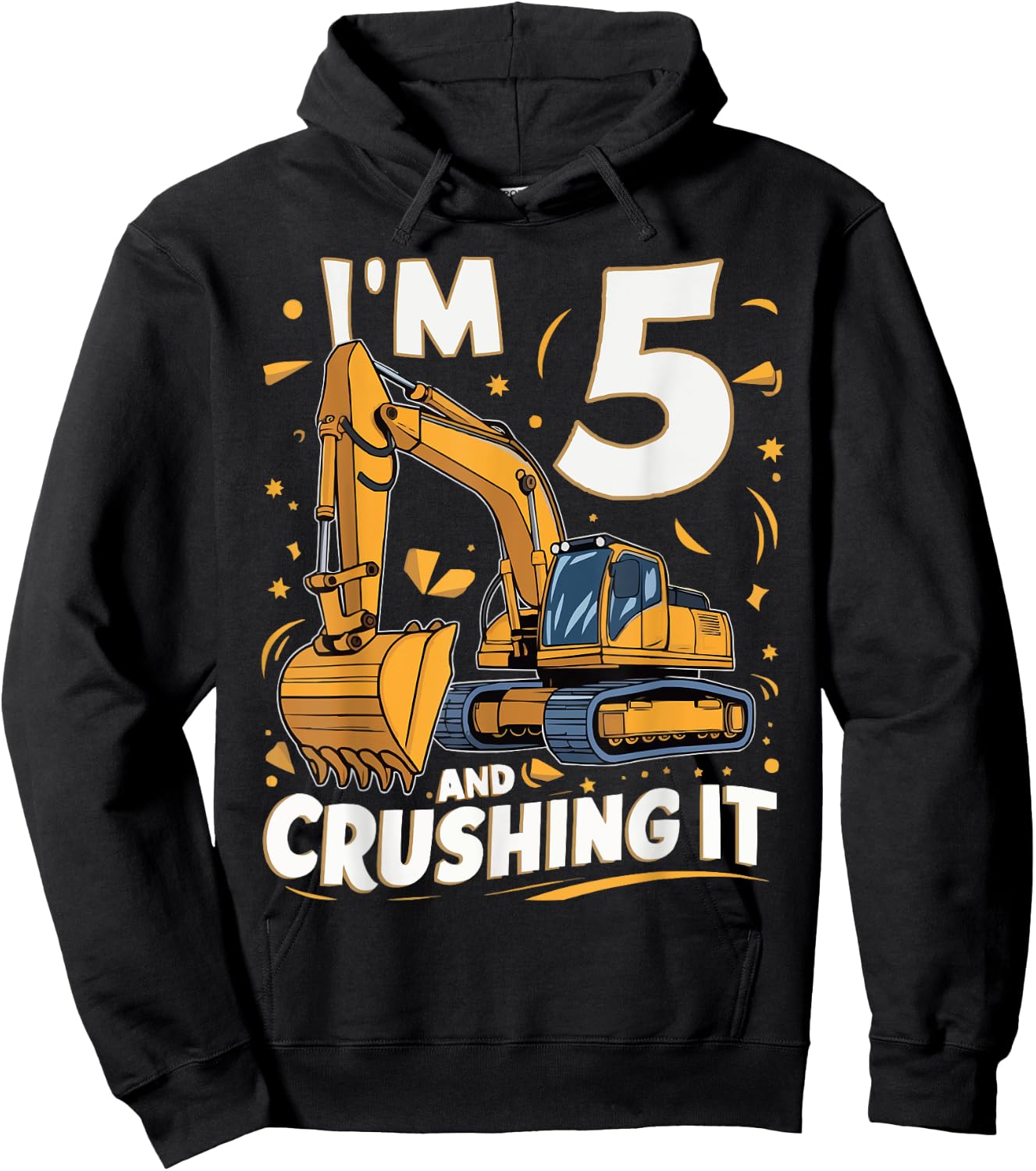 Construction Truck 5th Birthday 5 Years Old Digger Builder Hoodie - Hoodie | Black
