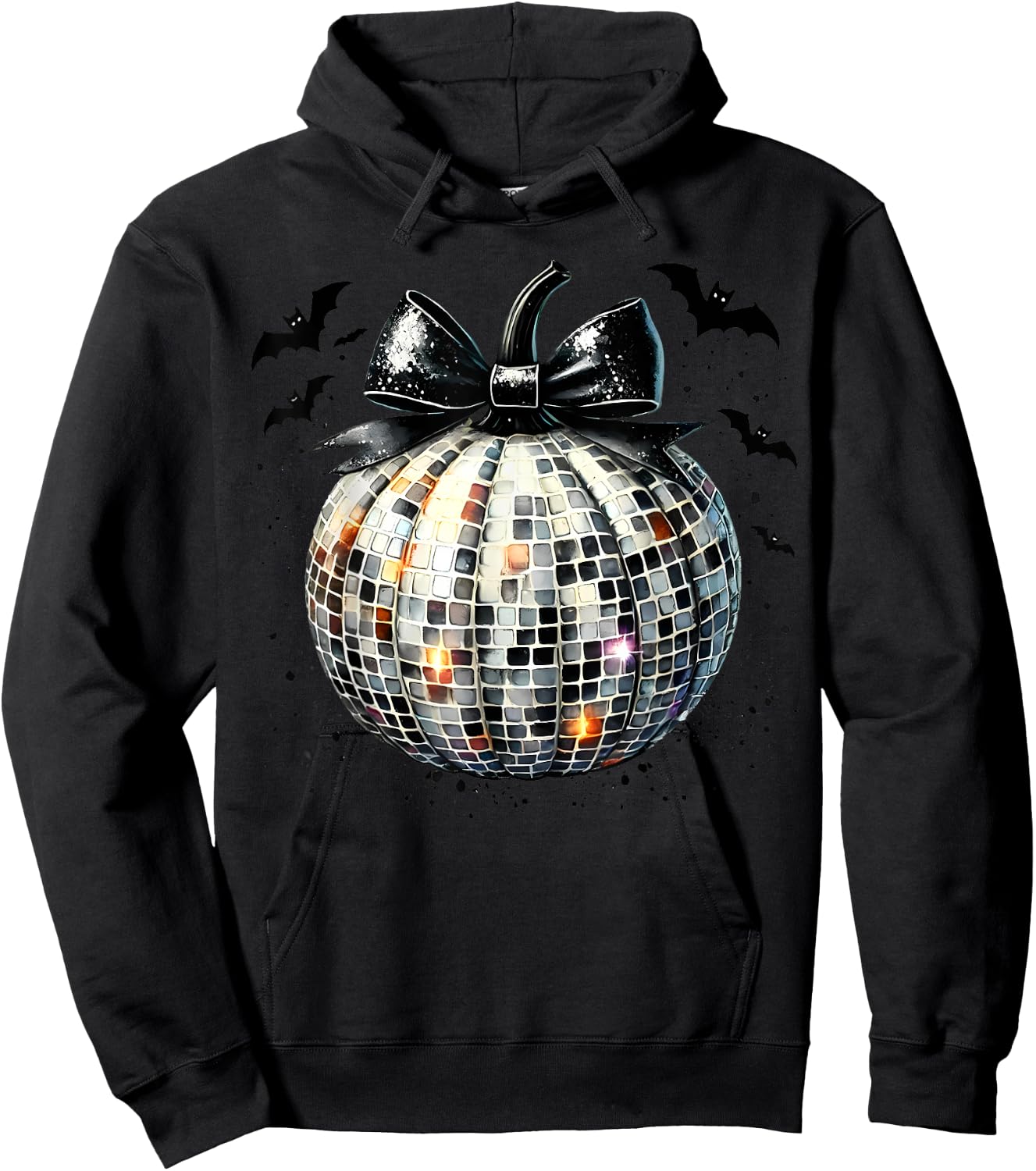 Retro Disco Ball Coquette Pumpkin Halloween Thanksgiving Hoodie - Hoodie | Black