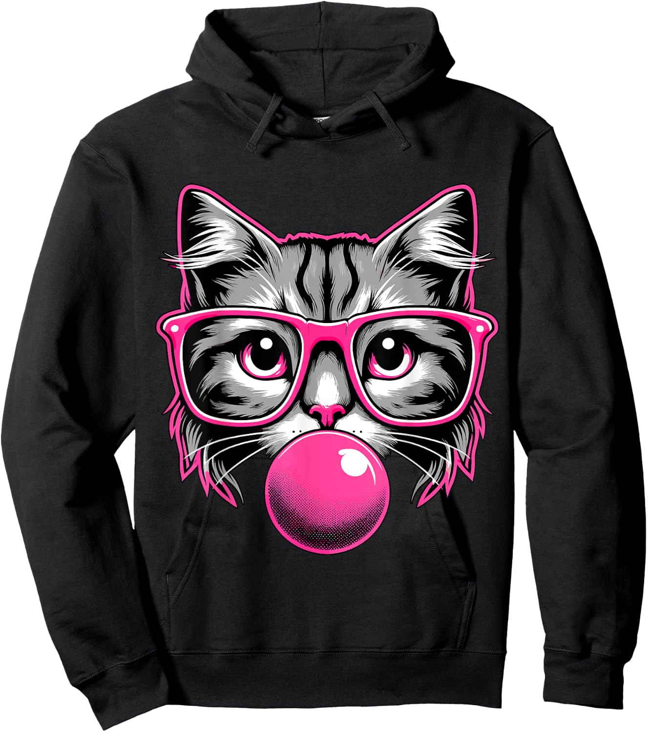 Cat with Glasses and Bubblegum Women Girls Kids Hoodie - Hoodie | Black