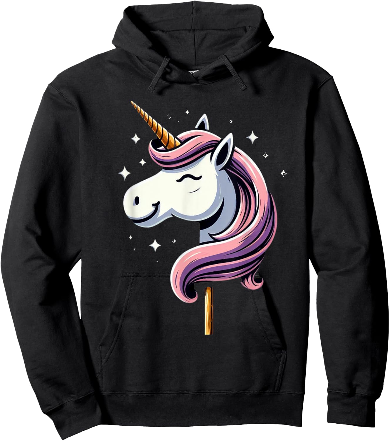 Unicorn Riding Stick Horse Boys Girls Men Women Kids Adults Hoodie - Hoodie | Black
