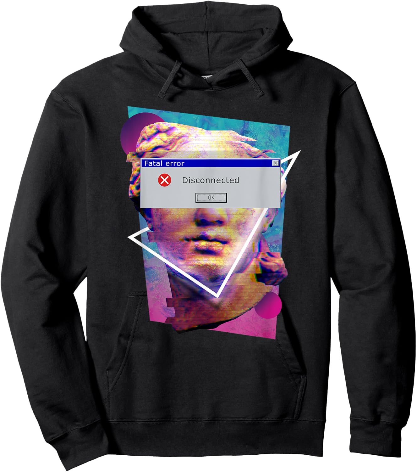Fatal Error Disconnected Glitch Statue Vaporwave Retro 80s Hoodie - Hoodie | Black