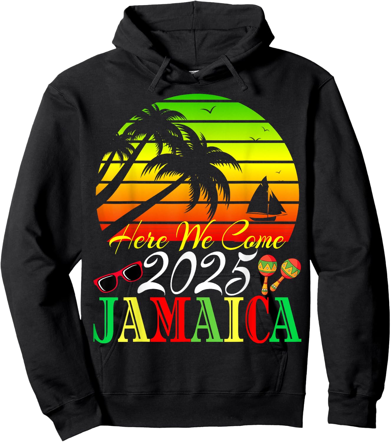 Reunion Friend Holiday Family Trip Jamaica 2025 Here We Come Hoodie - Hoodie | Black