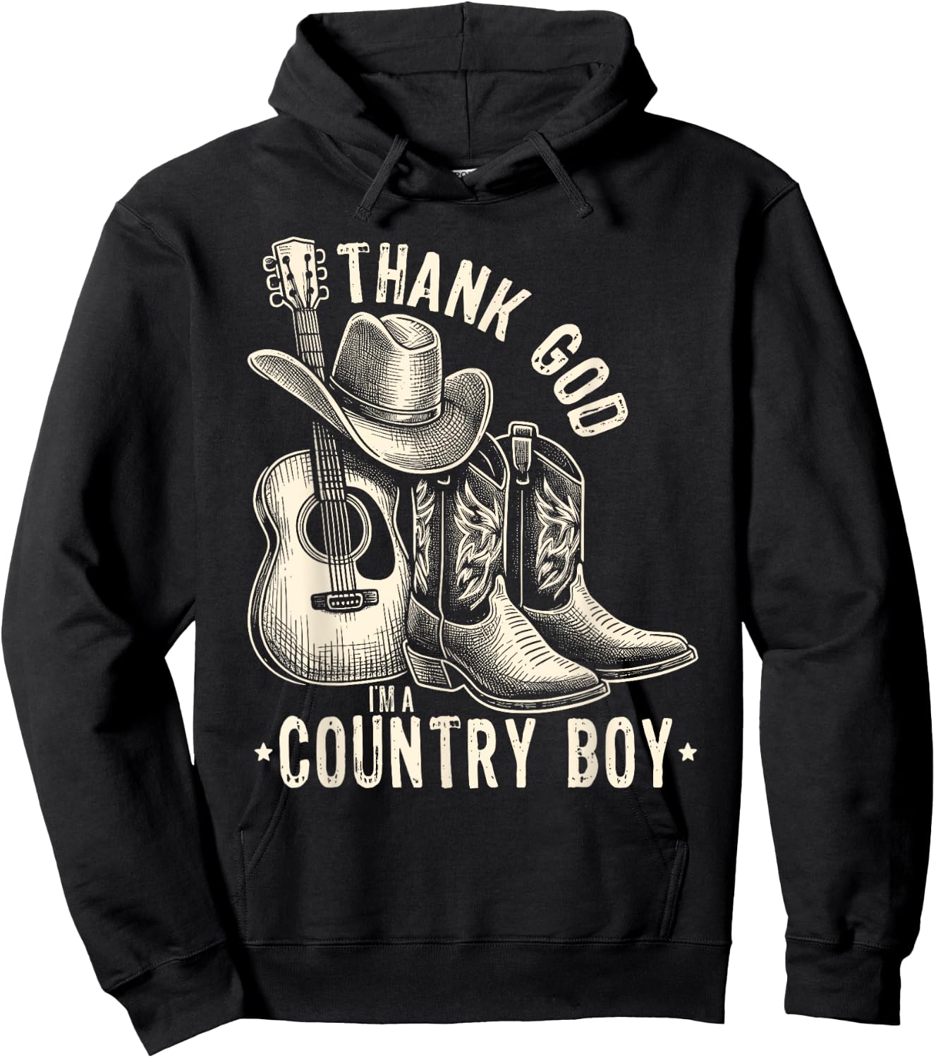 Thank God I'm A Country Music Boy Cowboy Western Retro Hoodie - Hoodie | Black