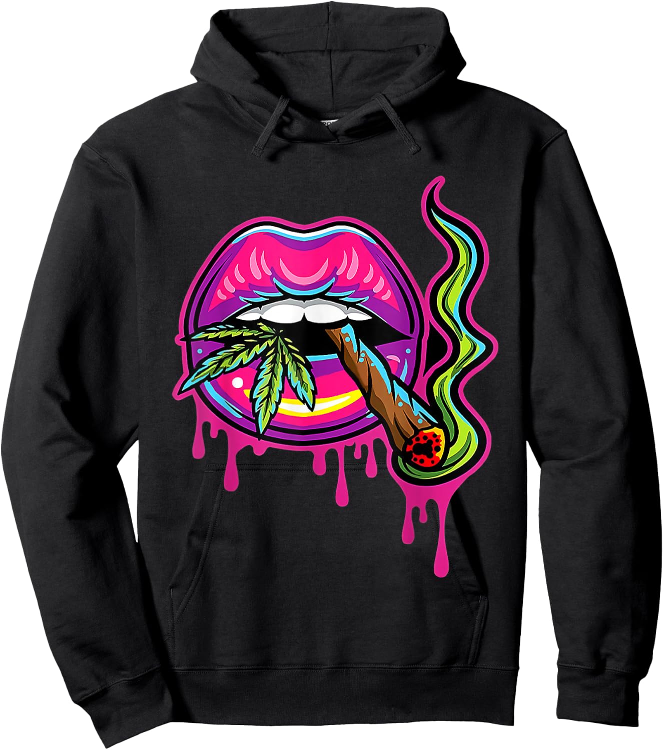 Lips Sexy Smoker Blunt Weed Teeth Marijuana Leaf 420 Hoodie - Hoodie | Black