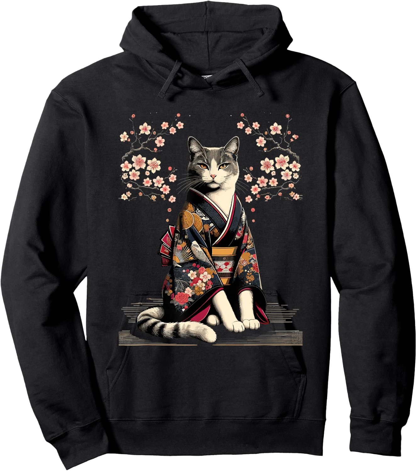 Kawaii Cat Anime Japanese Retro Men Women Kids Funny Cat Hoodie - Hoodie | Black