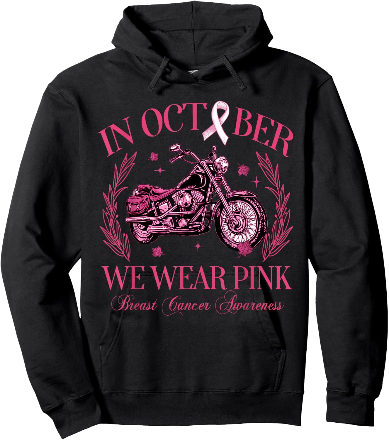 In October We Wear Pink Motorcycle Breast Cancer Awareness Hoodie - Hoodie | Black