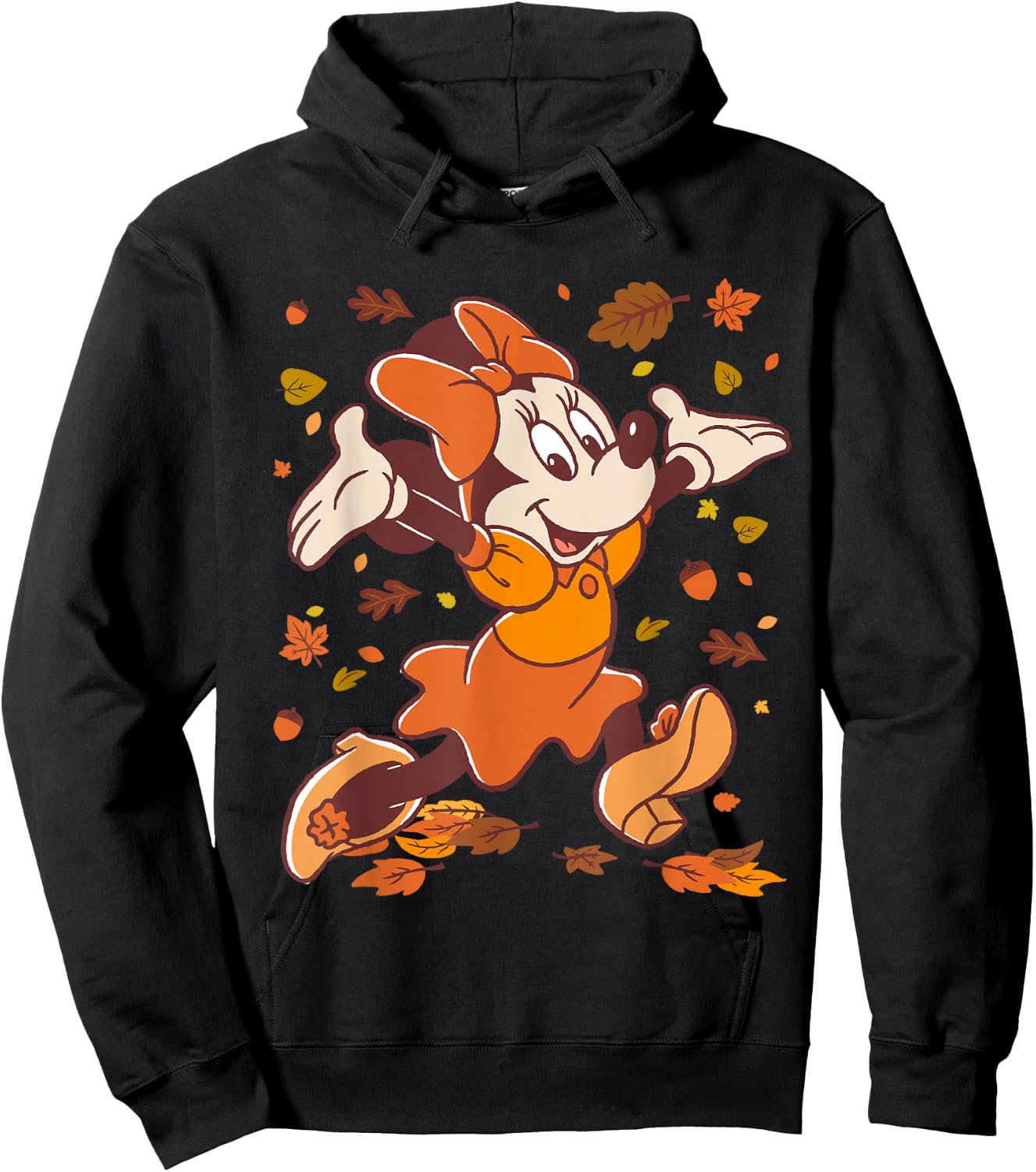 Disney Minnie Mouse Strolling Through Autumn Leaves Fall Hoodie - Hoodie | Black