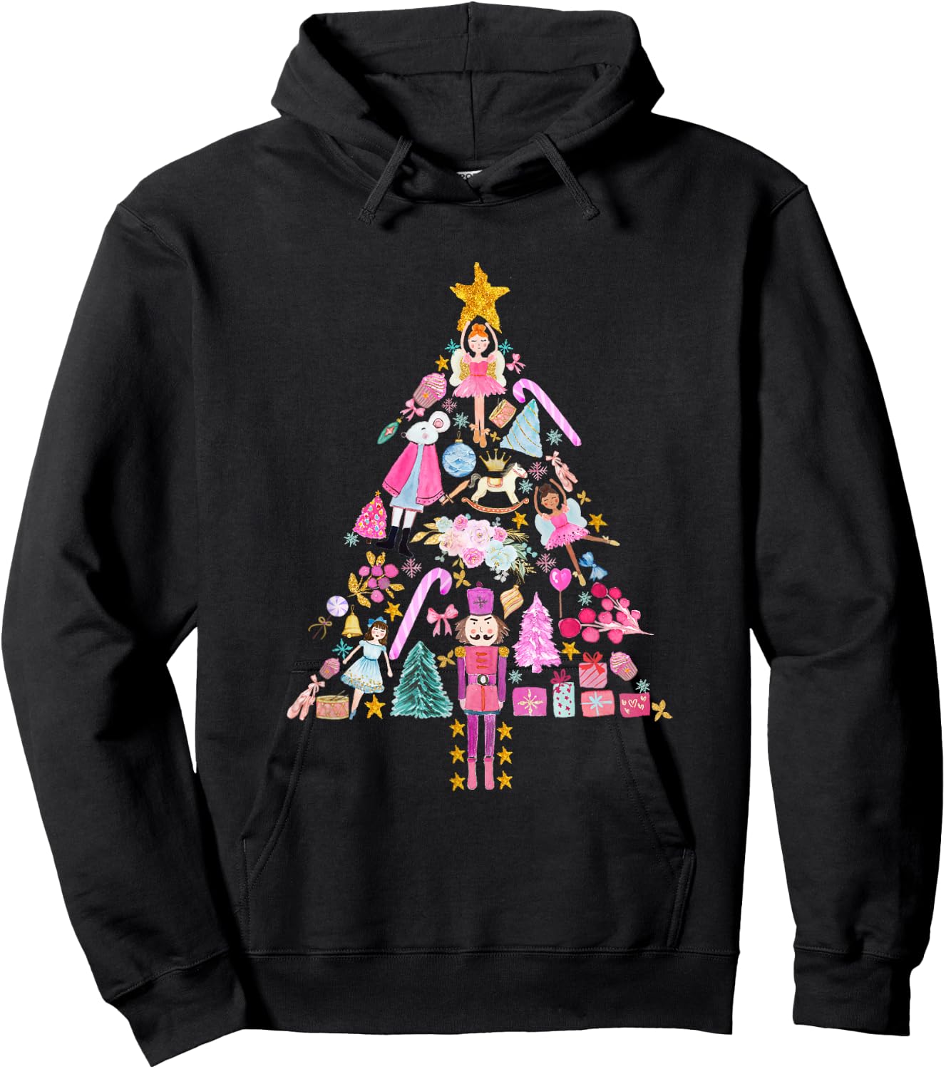 Funny Nutcracker Ballet Sugar Plum Fairy Girl Christmas Tree Hoodie - Hoodie | Black
