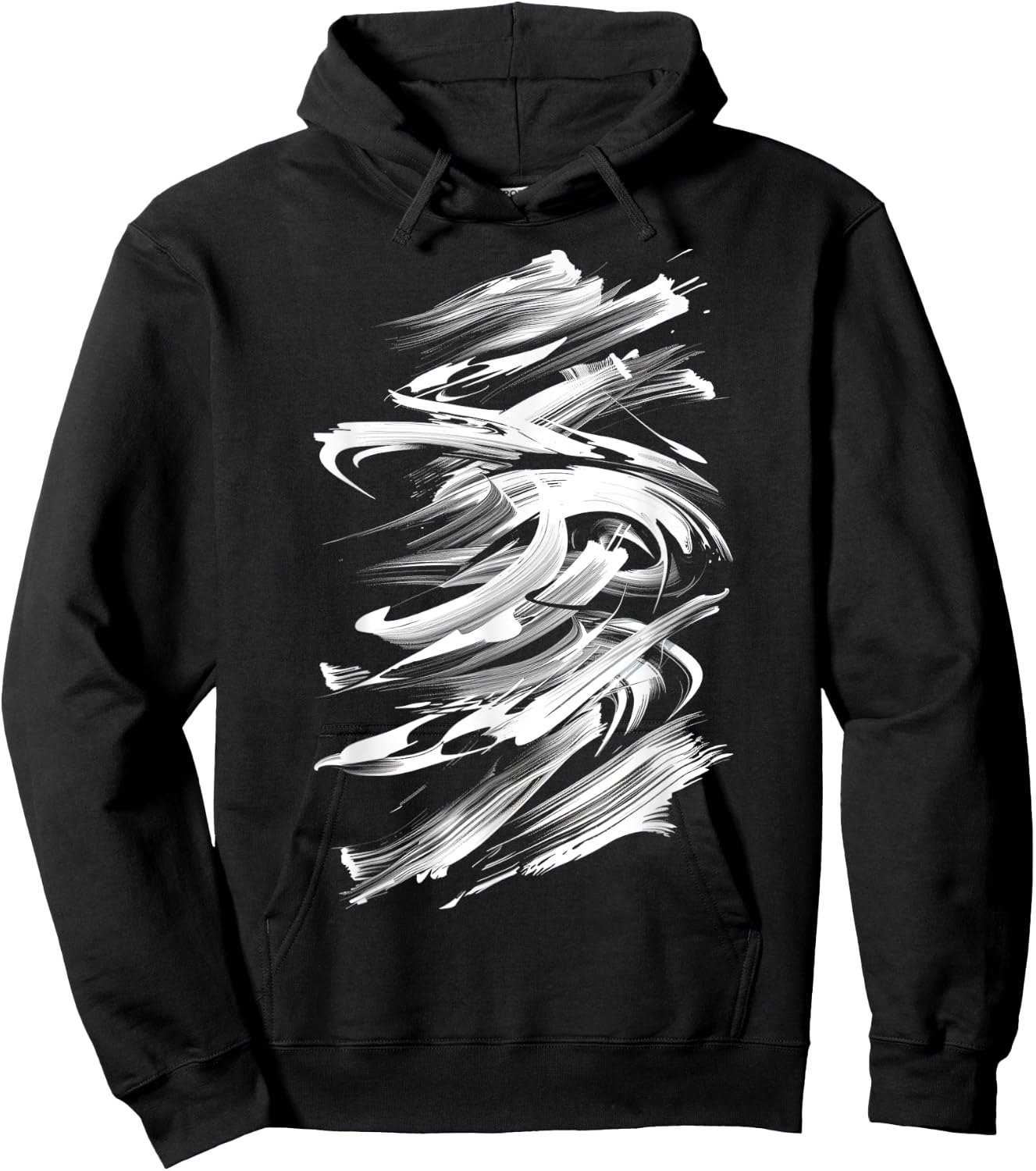 Black And White Brushstrokes Graphic Hoodie - Hoodie | Black