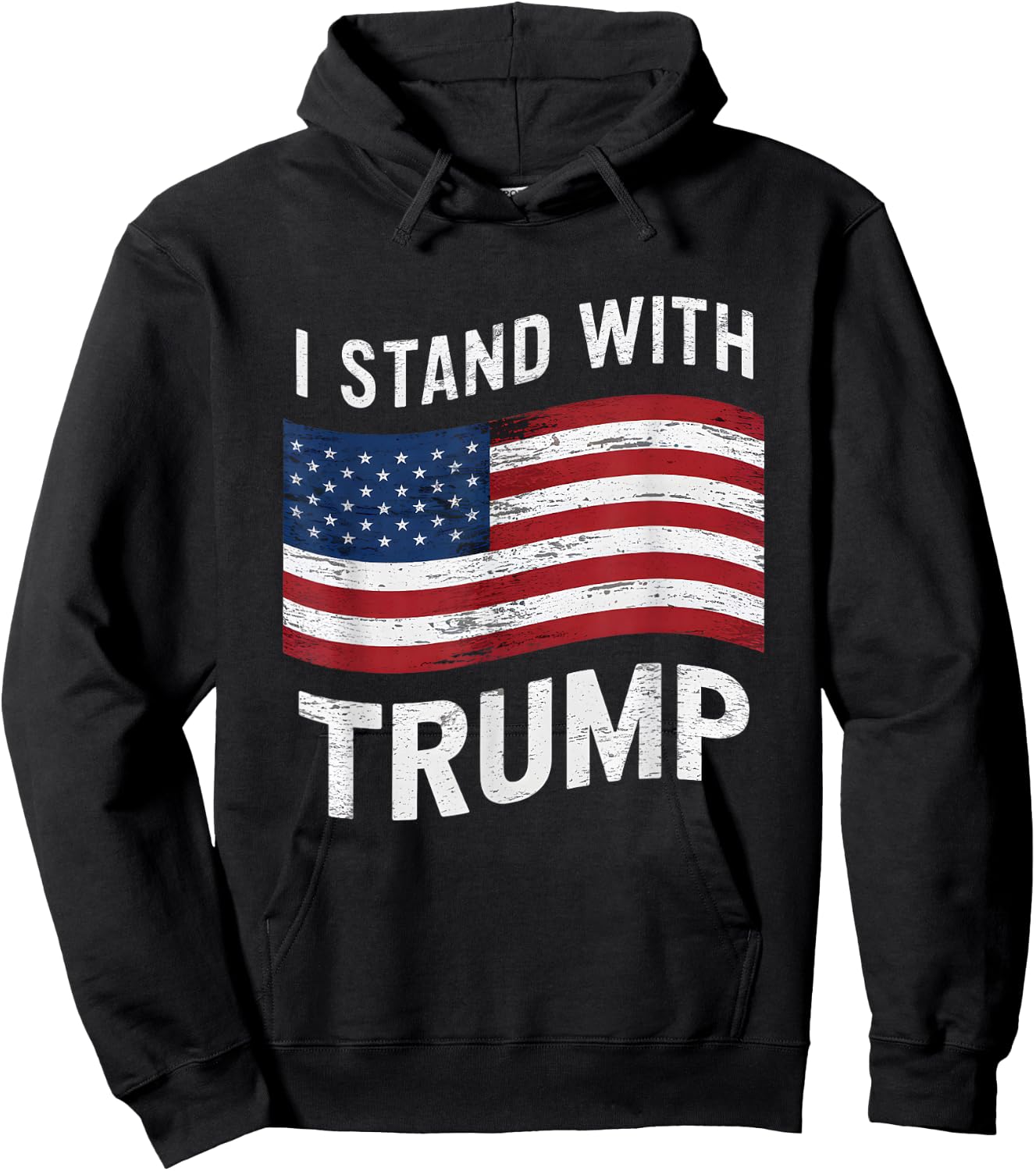 I Stand With Trump American Flag Men Woman USA Vintage Hoodie - Hoodie | Black