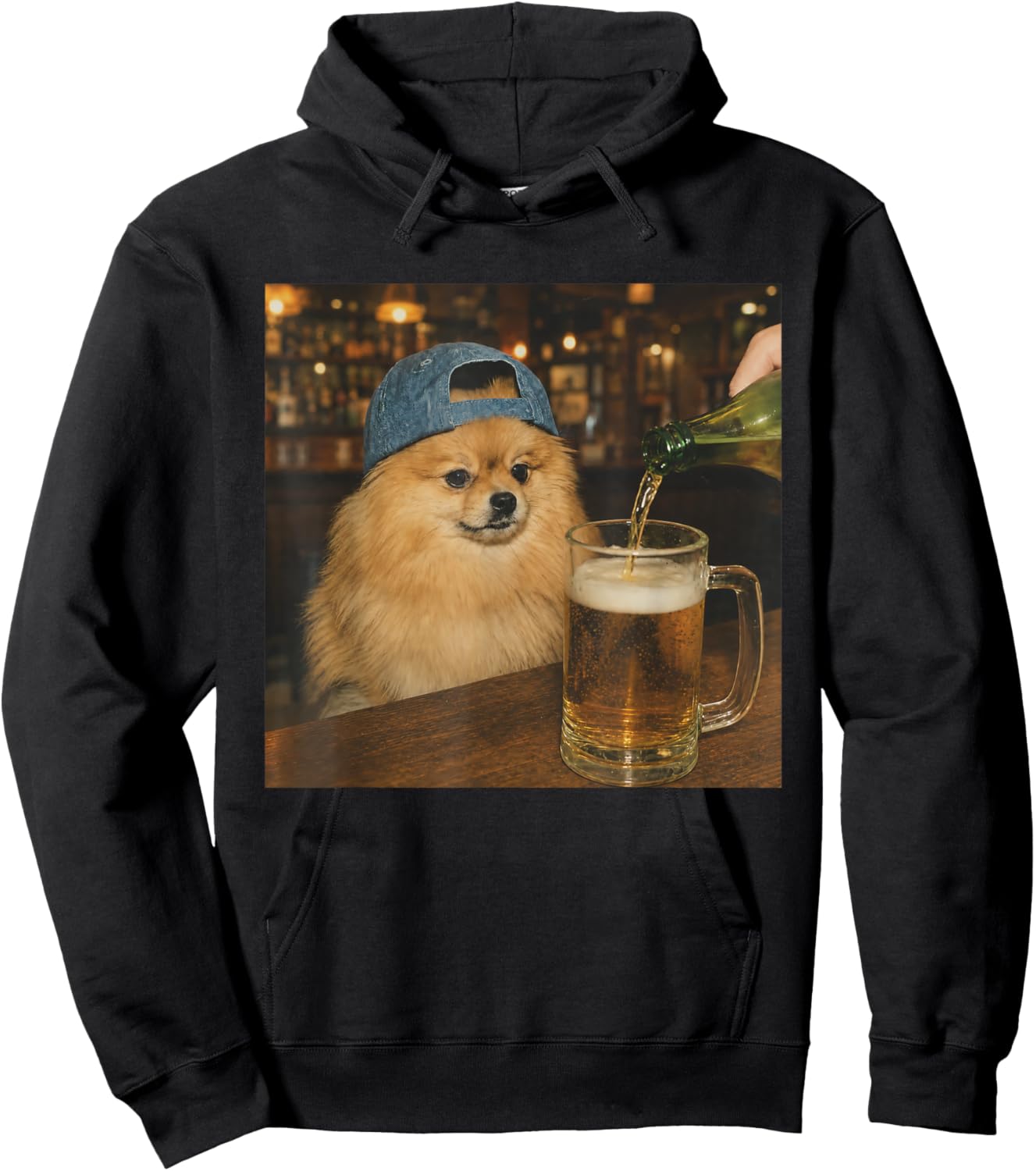 Pomeranian Drinking Beer Shirt Funny Dog Meme Art Vintage Hoodie - Hoodie | Black
