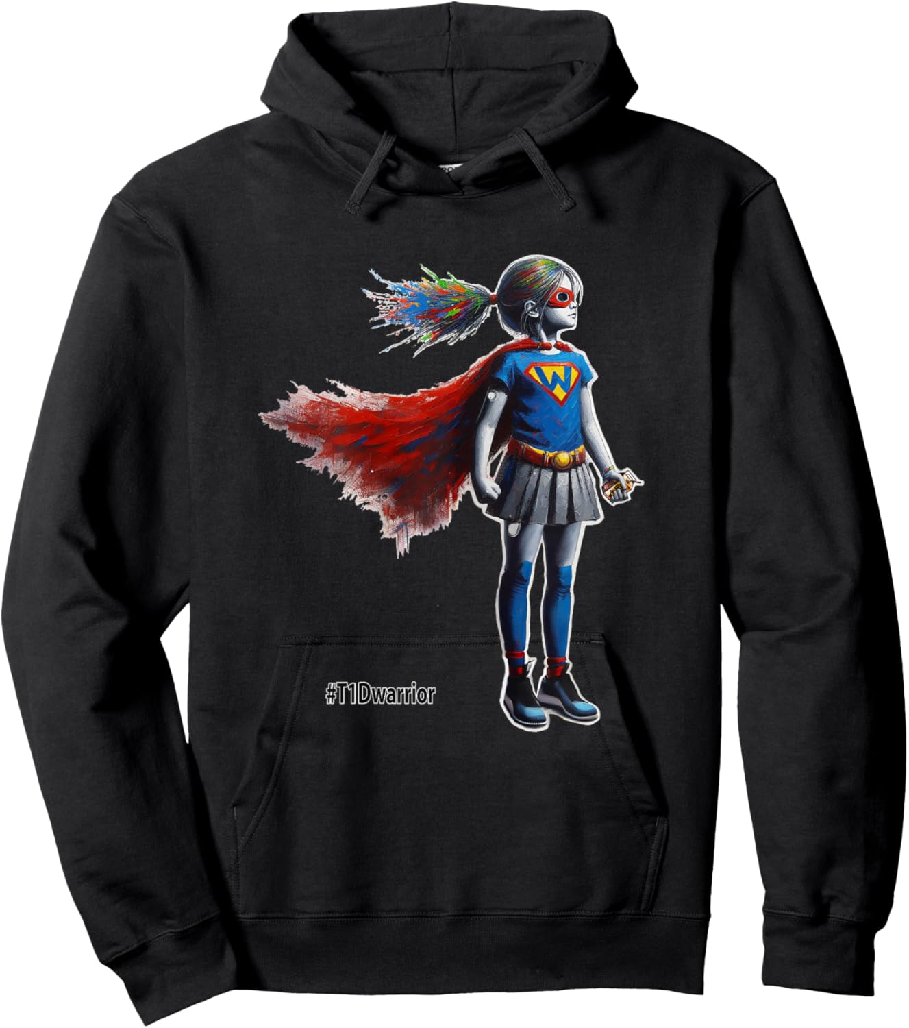 Type 1 Diabetes Superhero Wears CGM and Insulin Pump, T1D Hoodie - Hoodie | Black