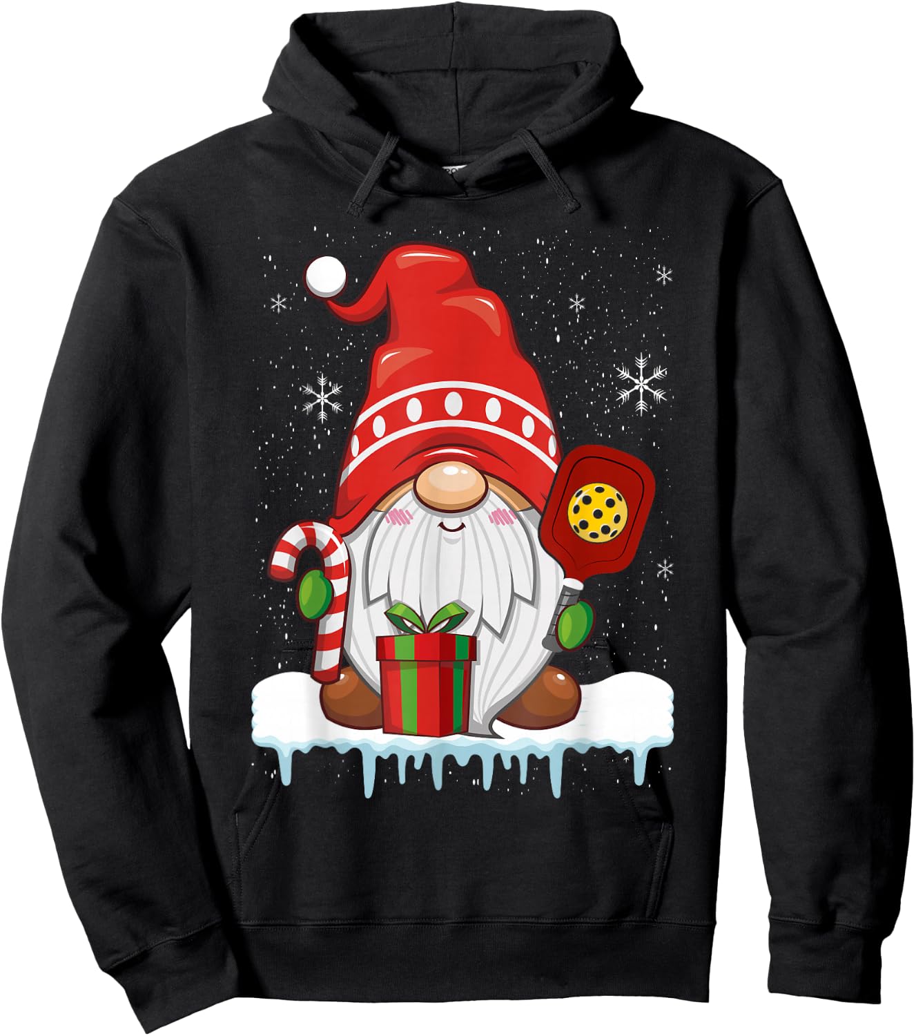 Christmas Gnome With Candy Cane & Pickleball Hoodie - Hoodie | Black