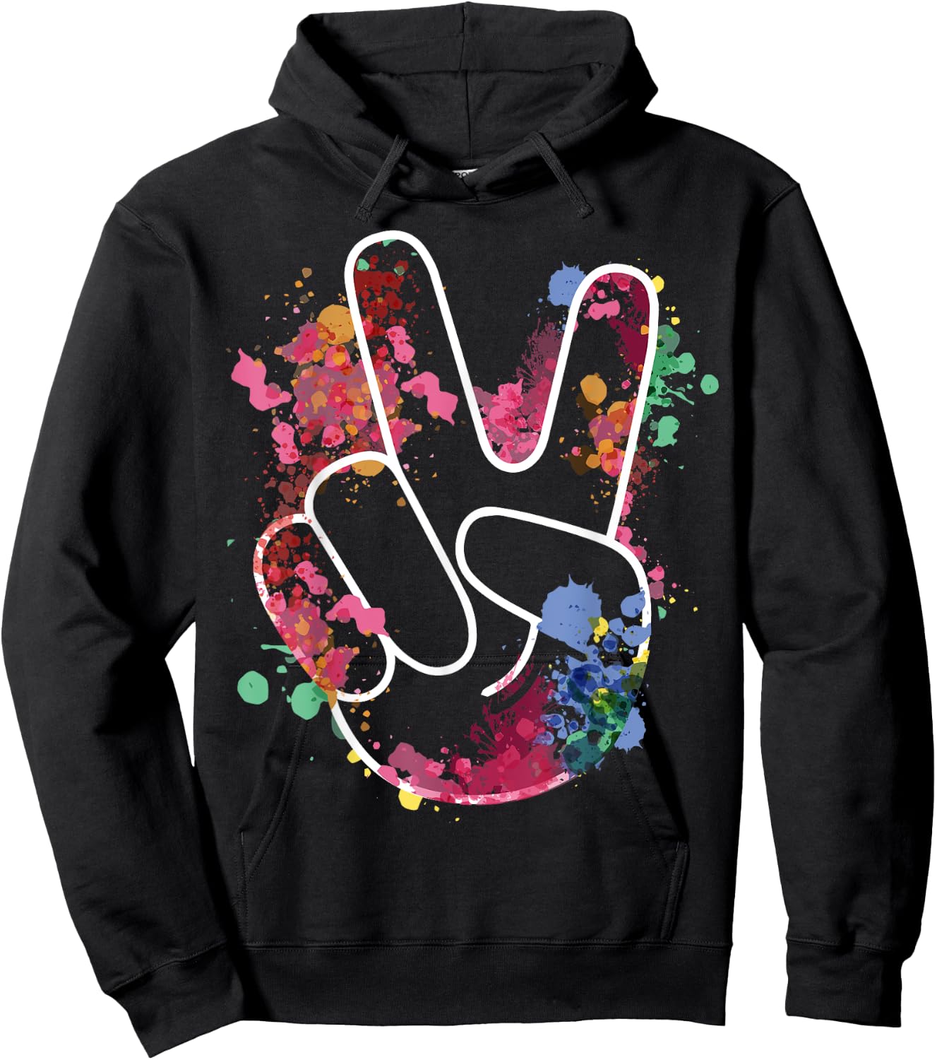 Peace Hand Tie Dye Finger Freedom Hippie Flower Child Hoodie - Hoodie | Black