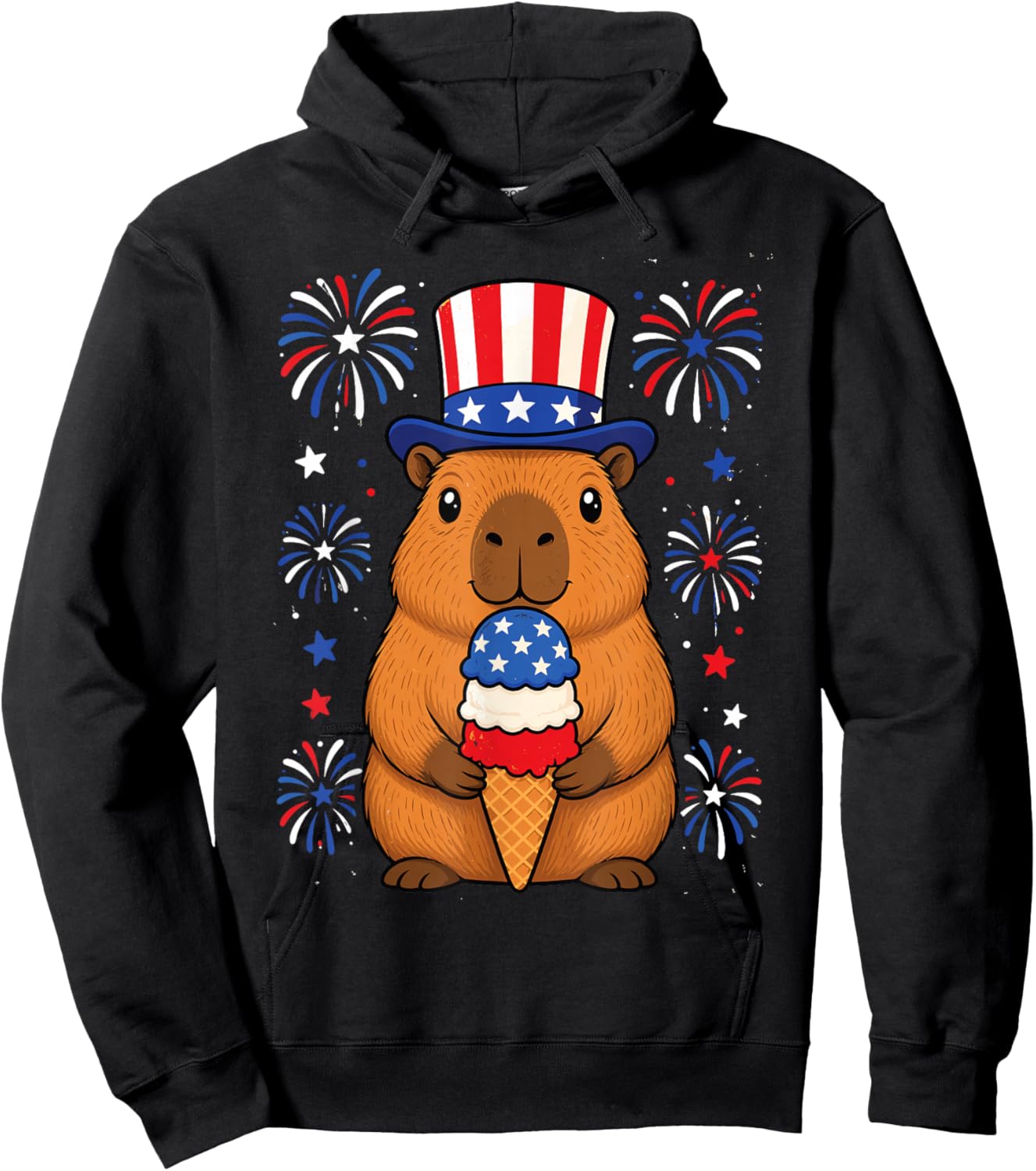 4th of July USA Capybara Independence Day Funny Patriotic Hoodie - Hoodie | Black