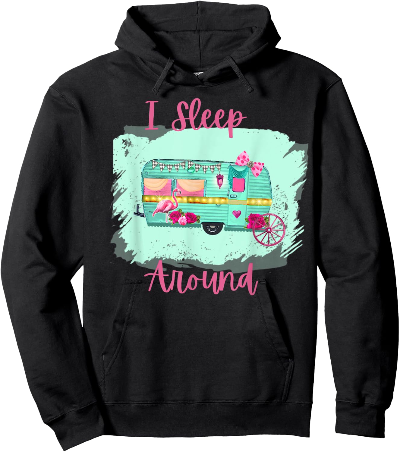 Funny I Sleep Around Retro Camper RV Trailer Gift Hoodie - Hoodie | Black