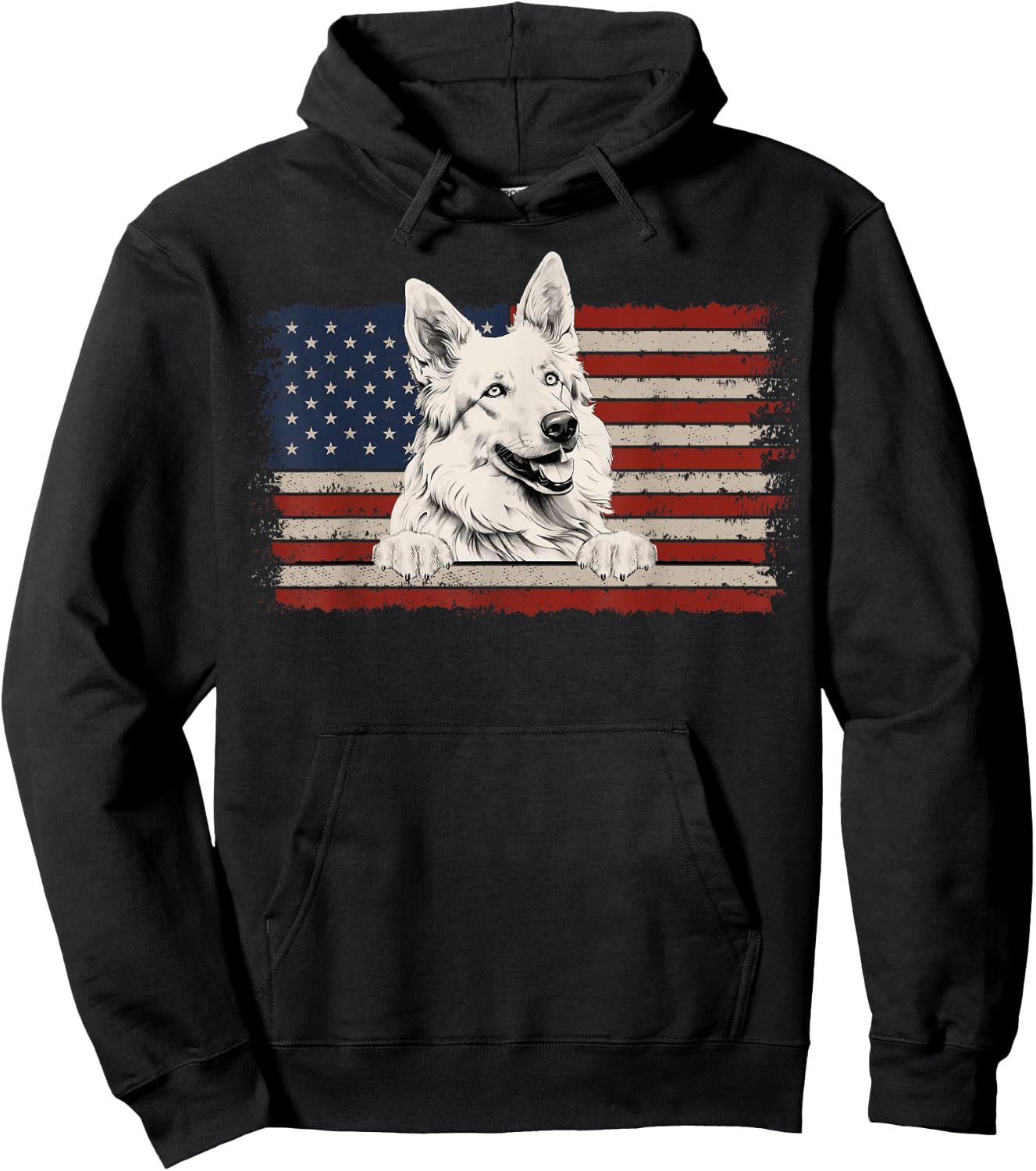 Patriotic White Swiss Shepherd American Flag USA 4th of July Hoodie - Hoodie | Black
