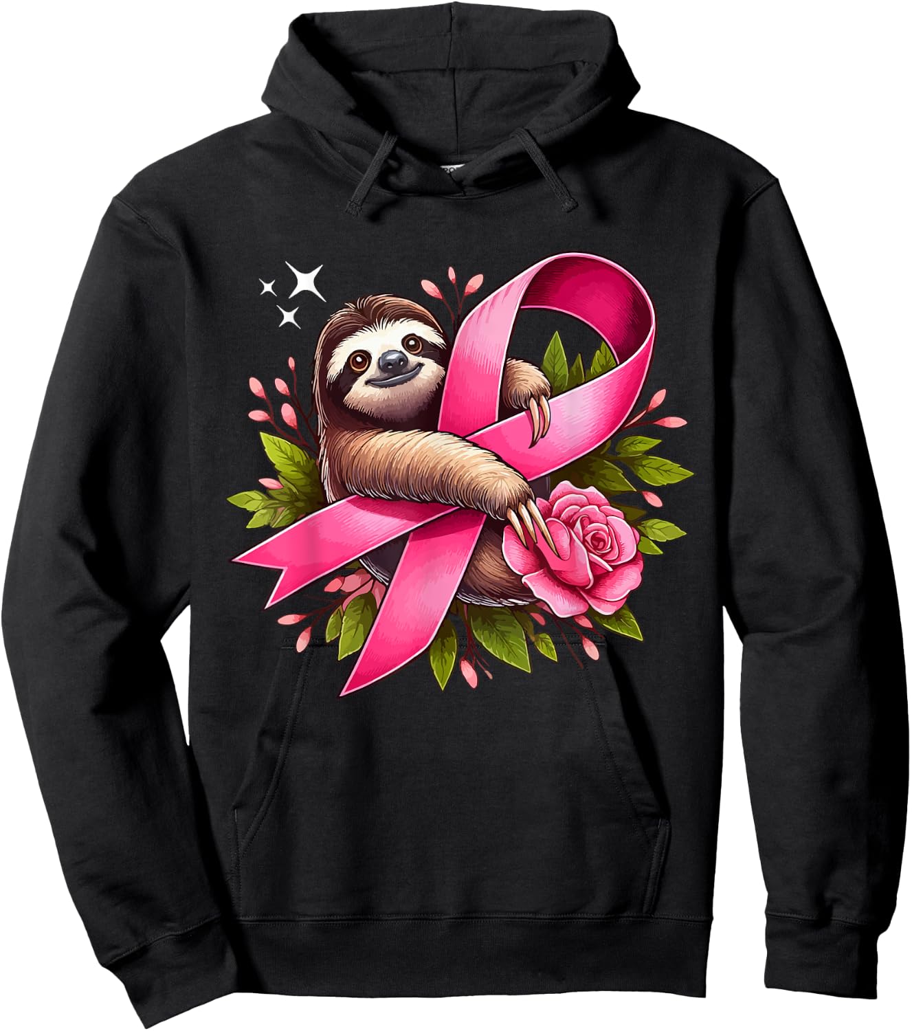 Sloth Holding Breast Cancer Awareness Ribbon Proud Costume Hoodie - Hoodie | Black