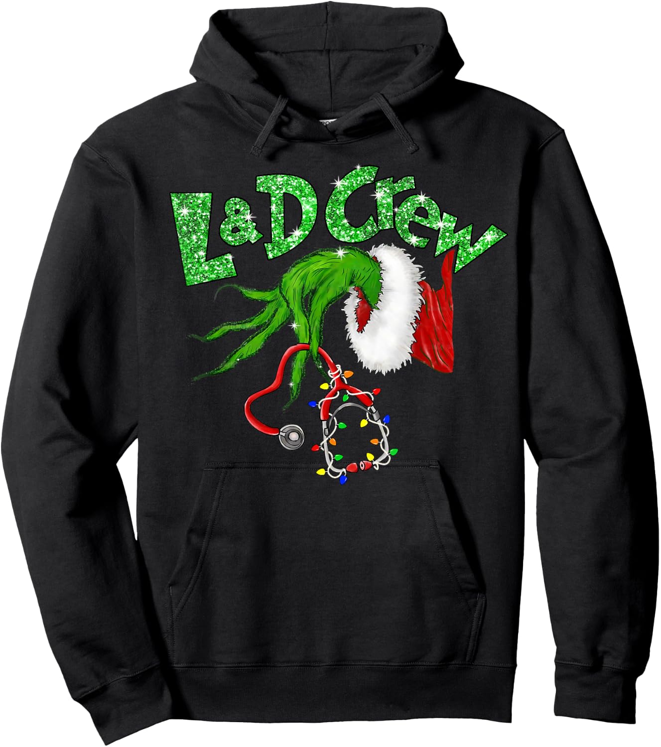 L & D Crew Nurse Merry Christmas Stethoscope Xmas Pajamas Hoodie - Hoodie | Black